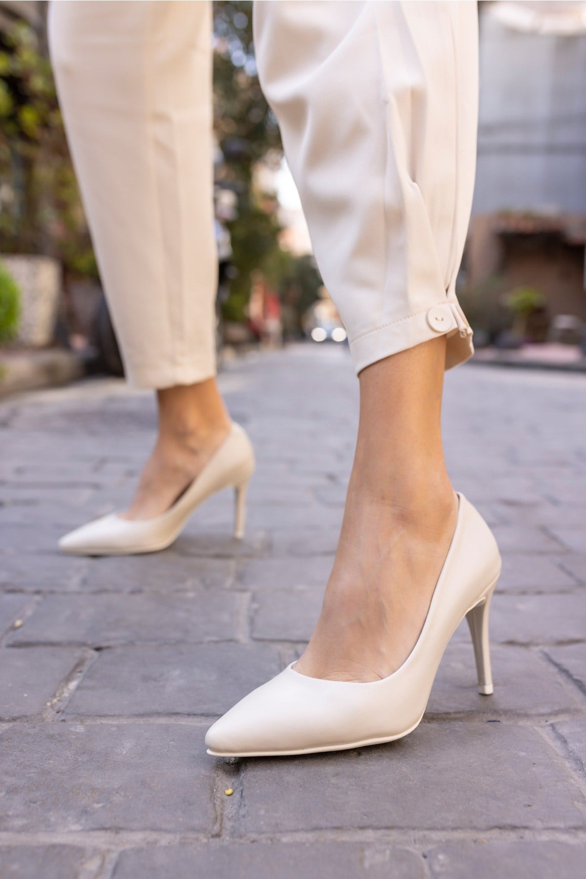 Tali Kadin Bej Gercek Deri Stiletto