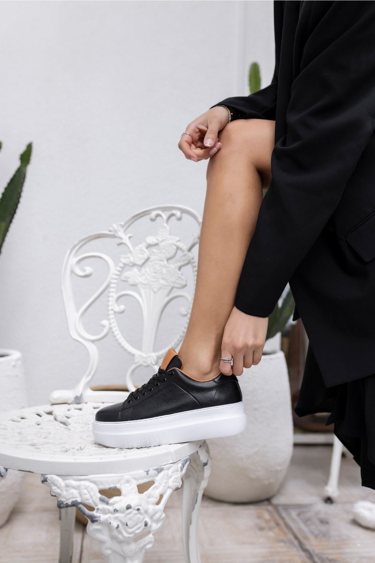 Rold Kadin Siyah Gerçek Deri Eva Taban Sneaker
