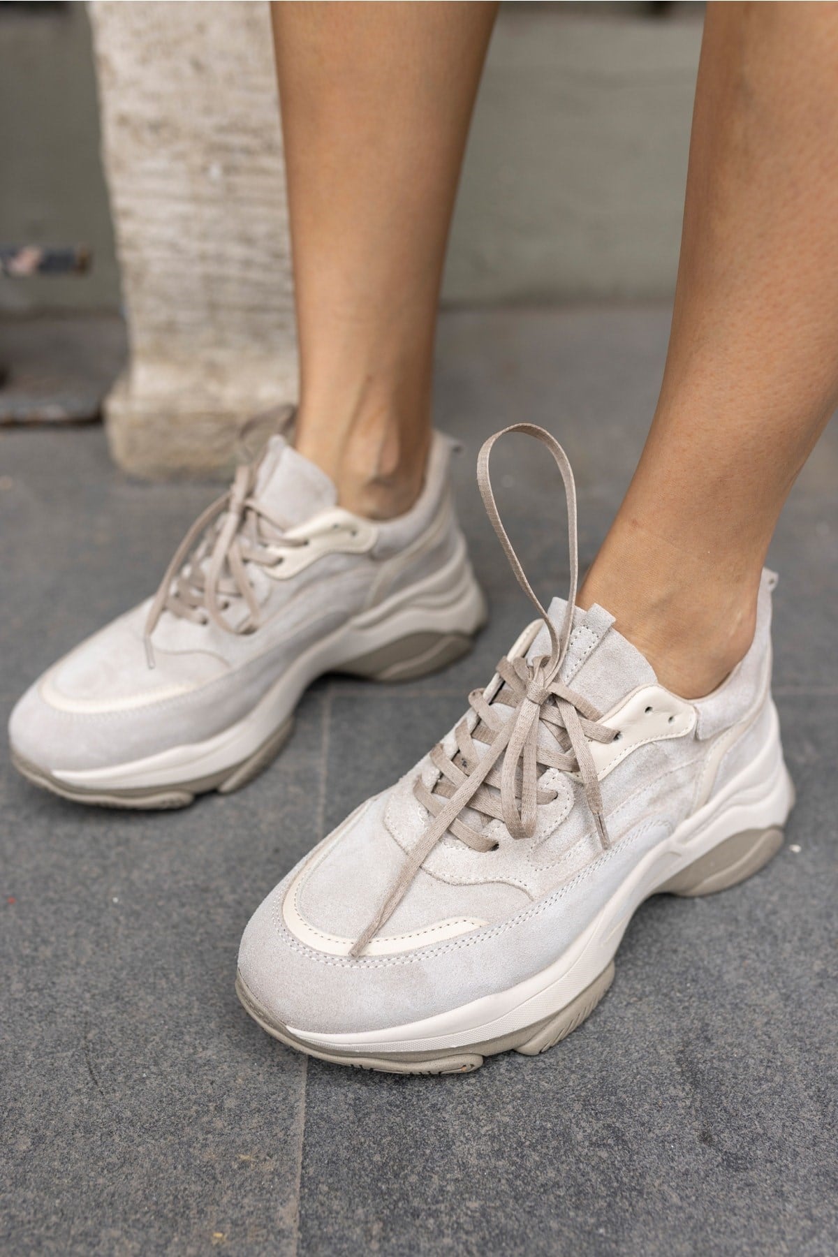 Olivia Kadin Bej Gercek Deri Sneaker