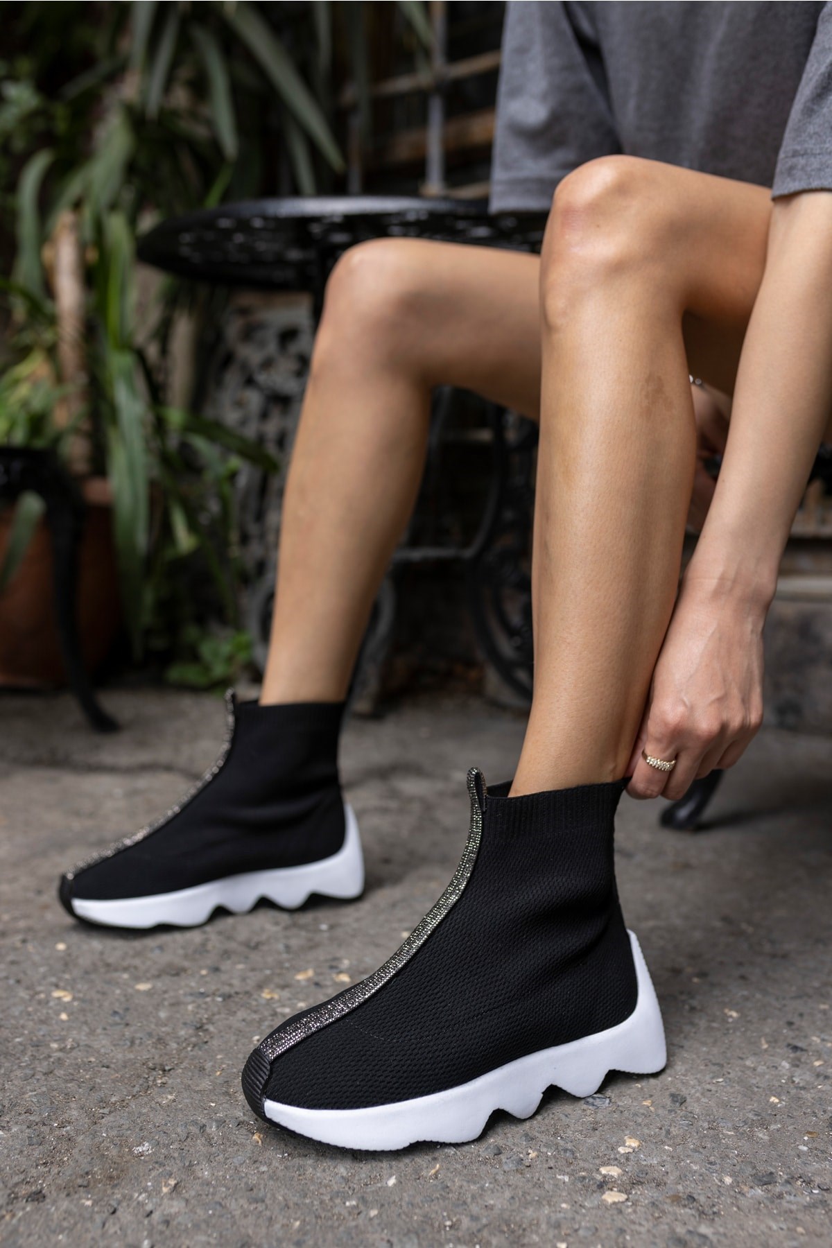 Tuay Kadın Siyah Taşli Trıko Sneaker