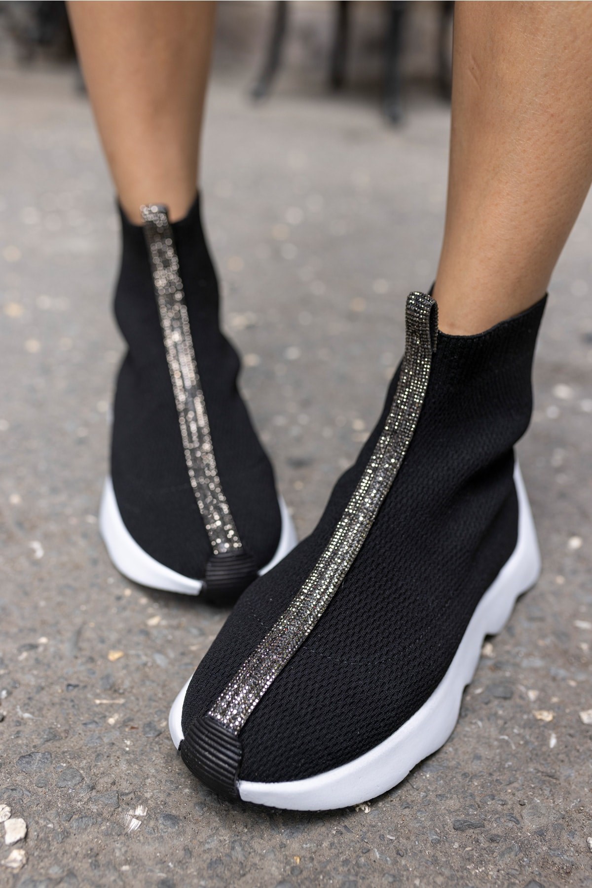 Tuay Kadın Siyah Taşli Trıko Sneaker