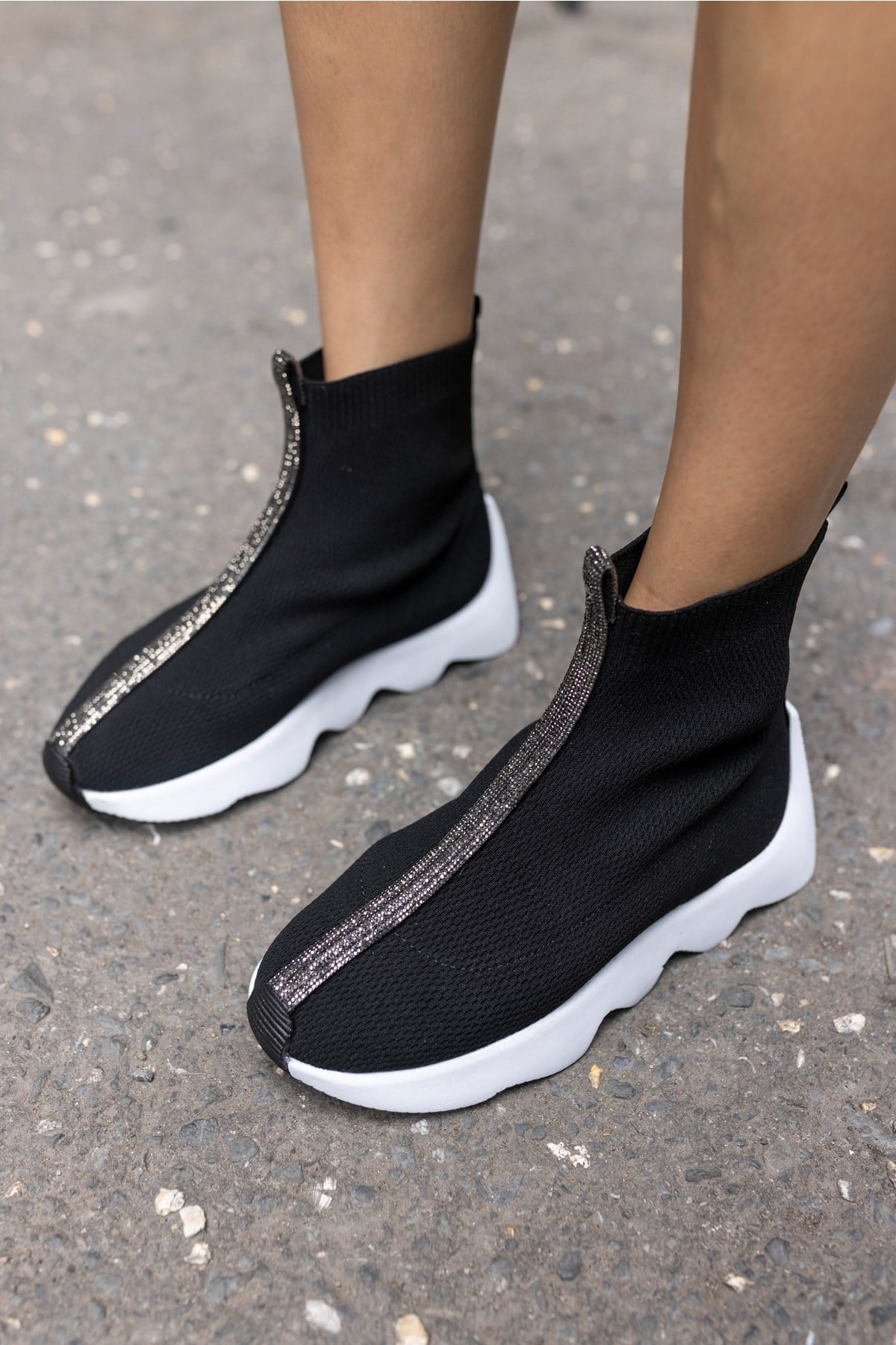 Tuay Kadın Siyah Taşli Trıko Sneaker