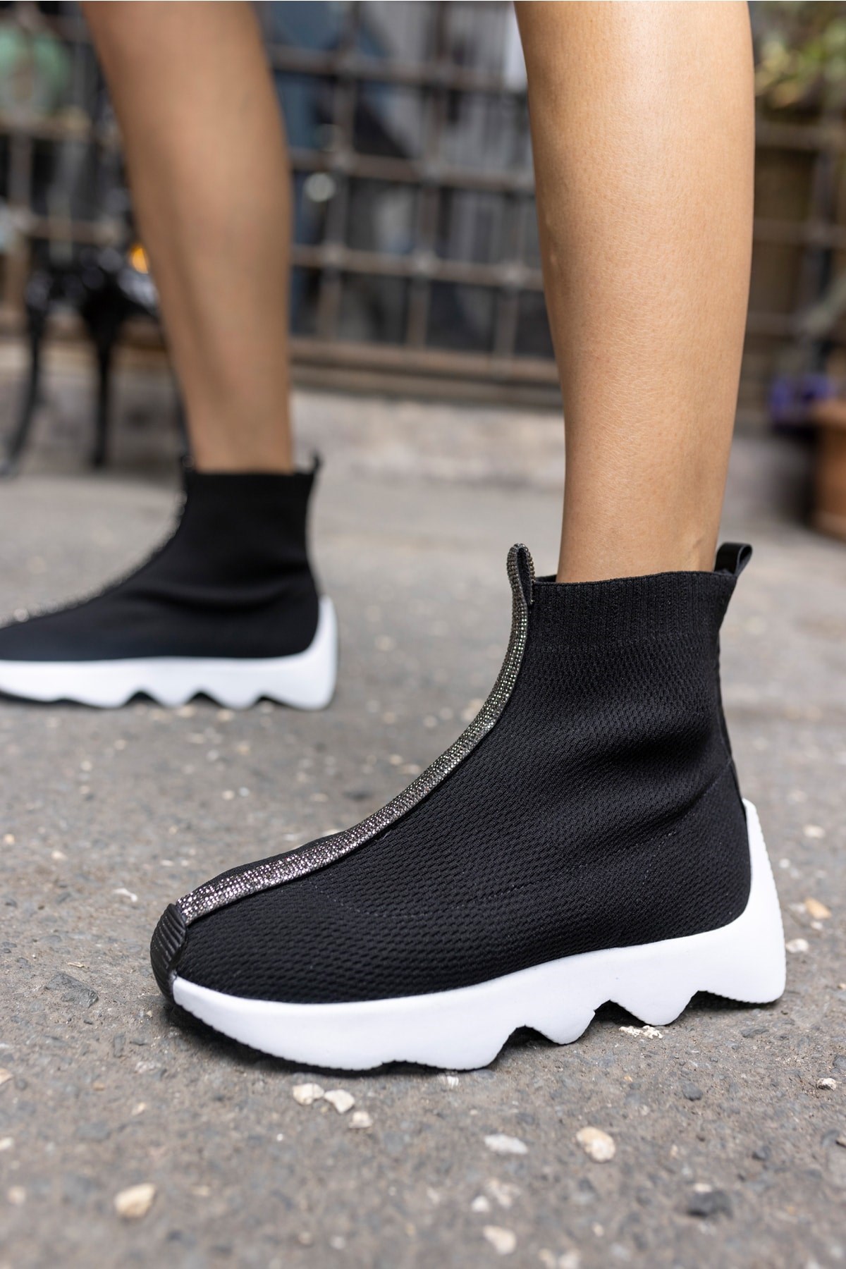 Tuay Kadın Siyah Taşli Trıko Sneaker