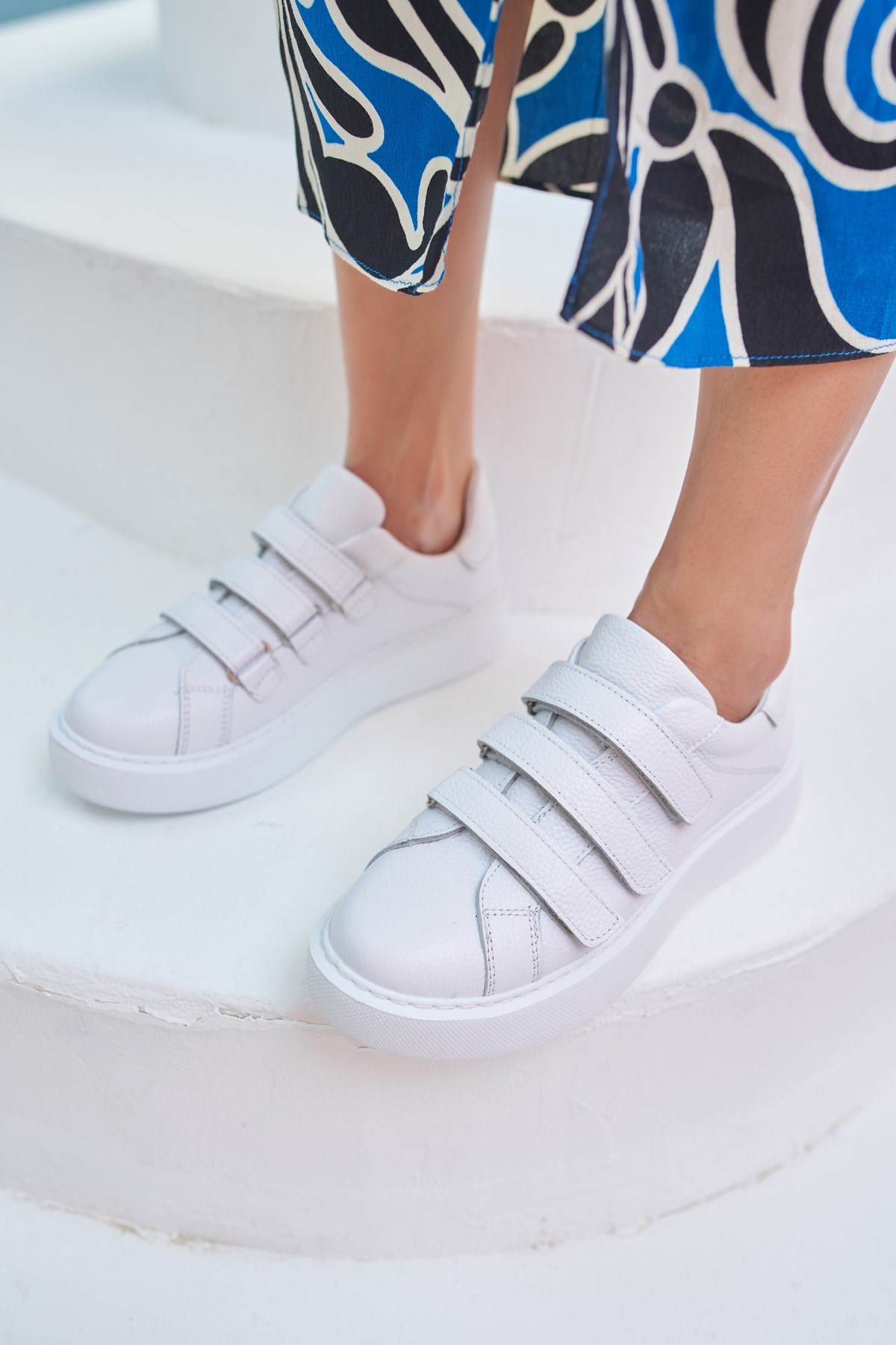 Emma Kadin Beyaz Gercek Deri Cirtli Sneakers