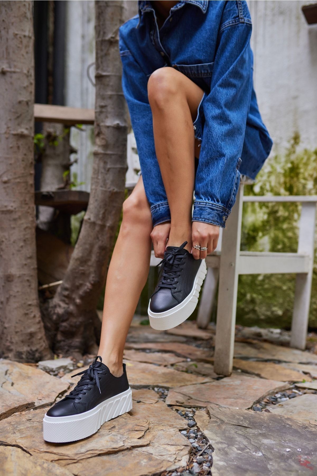 SARAH KADIN SİYAH GERCEK DERİ SNEAKER