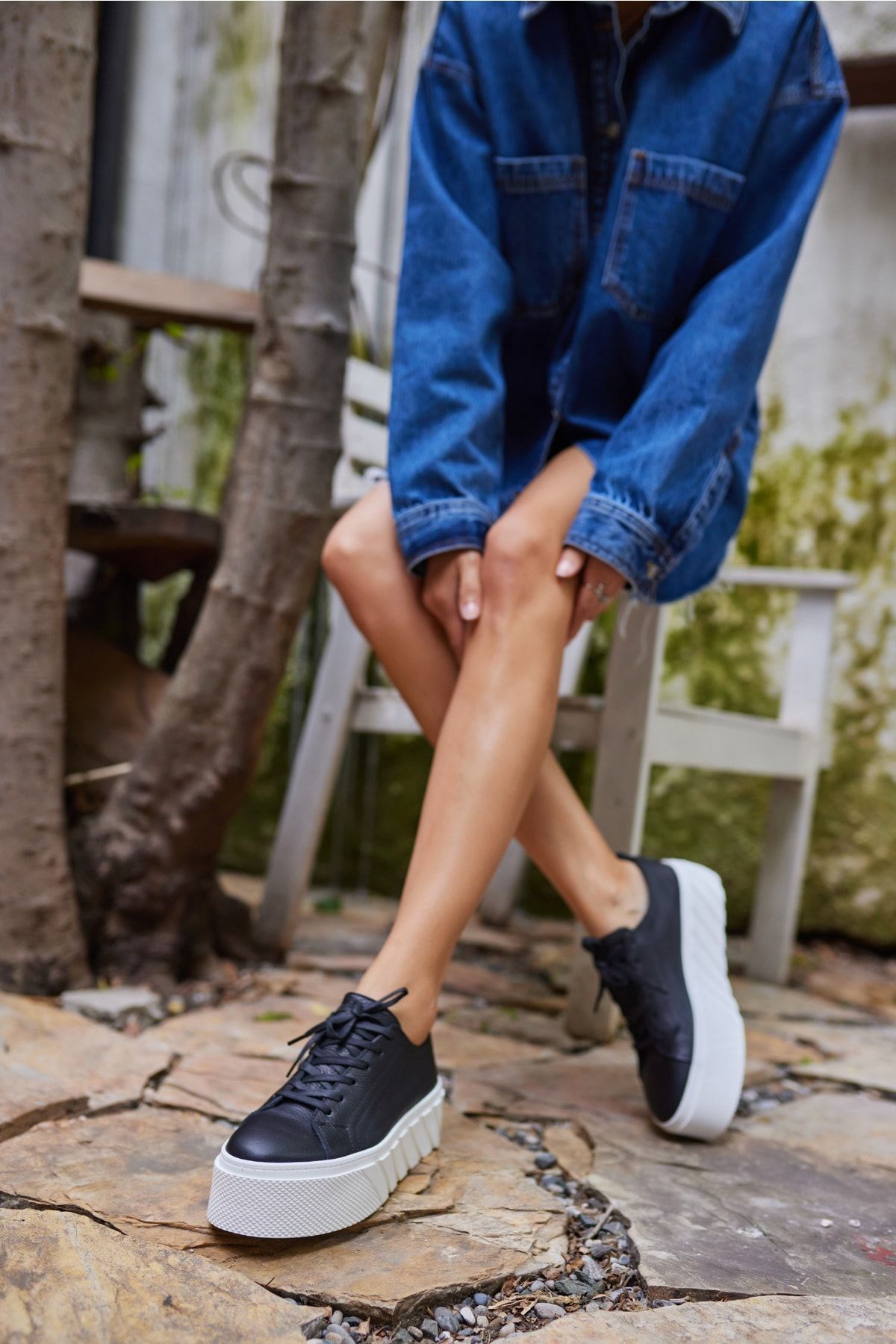 SARAH KADIN SİYAH GERCEK DERİ SNEAKER