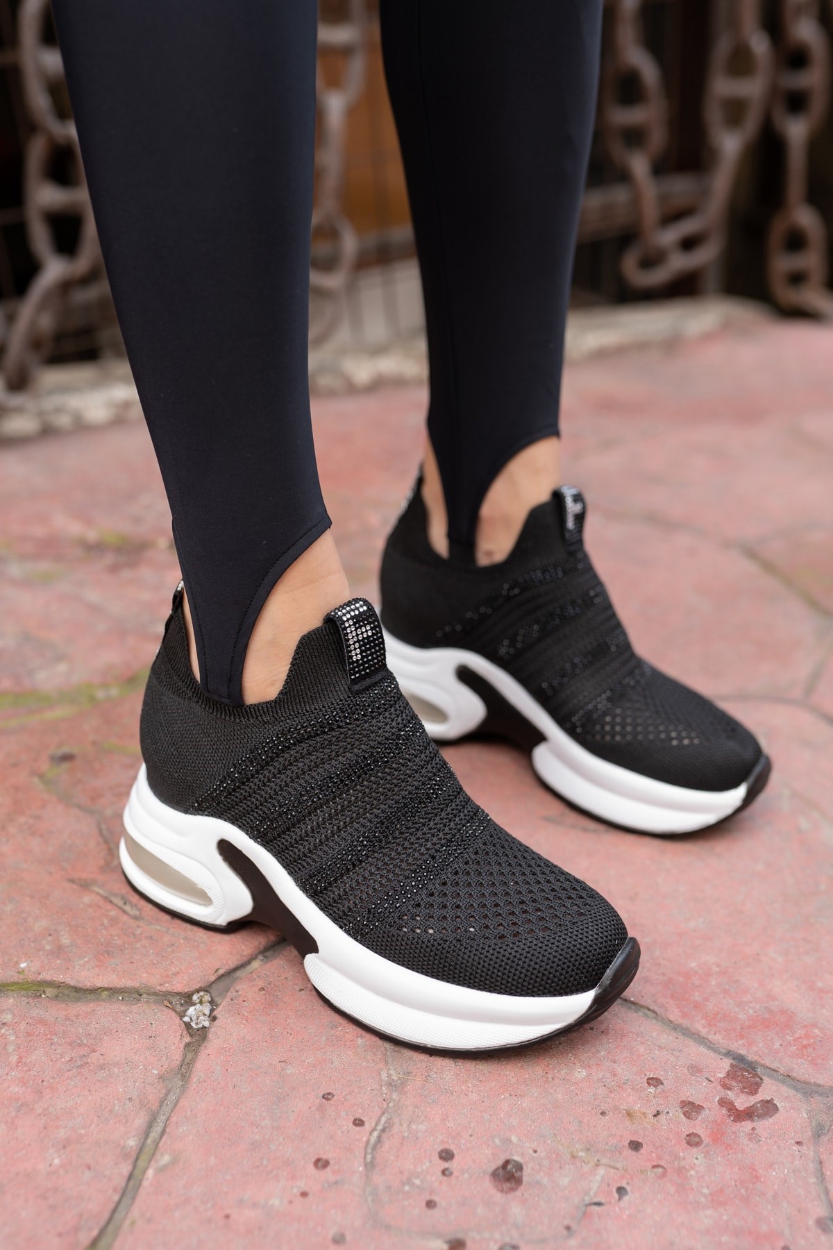 Sabina Kadın Siyah Taş Detay Gızlı Topuk Sneakers