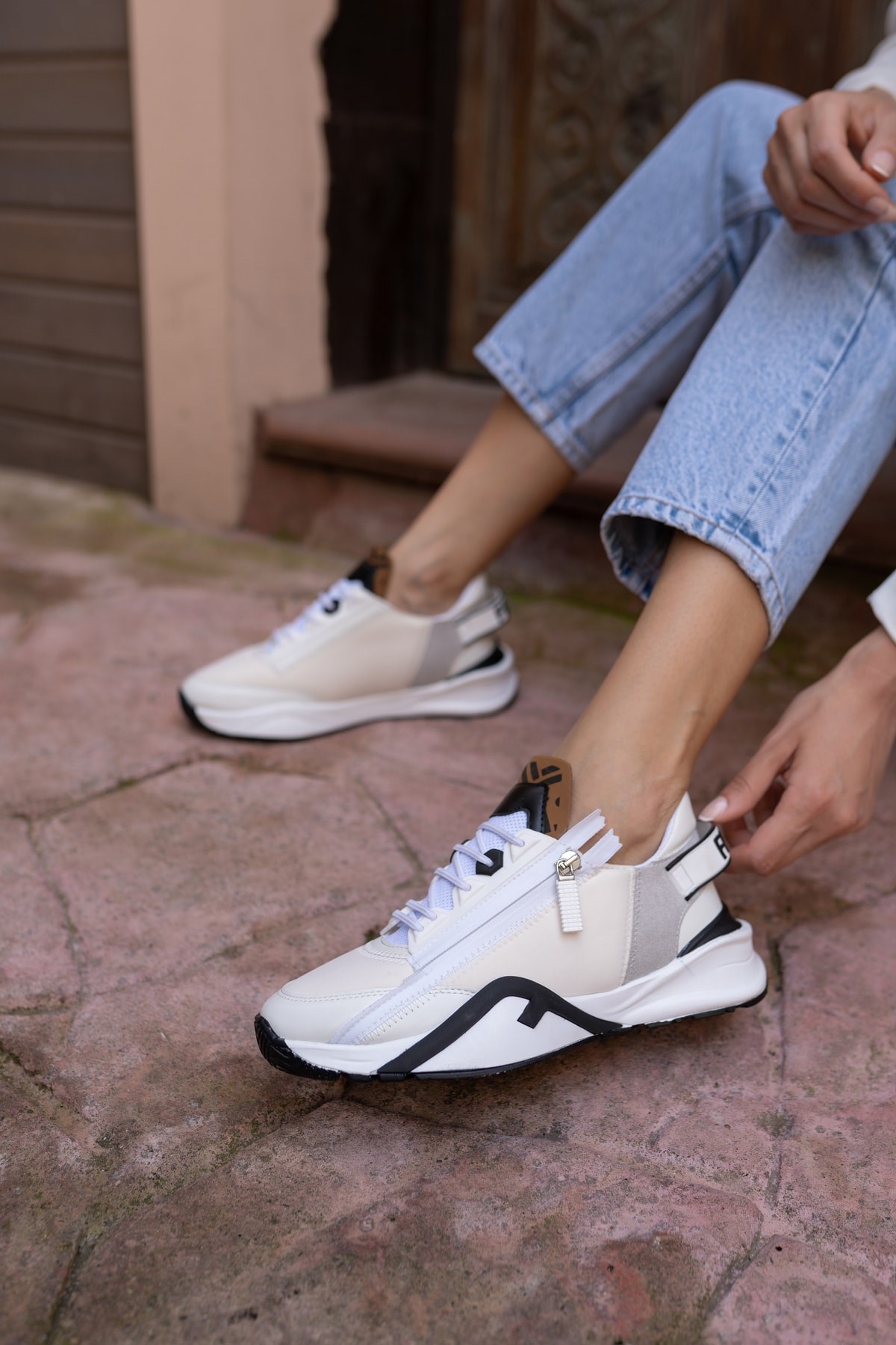 Jannica Kadin Beyaz Scuba Kumas Detay Sneakers
