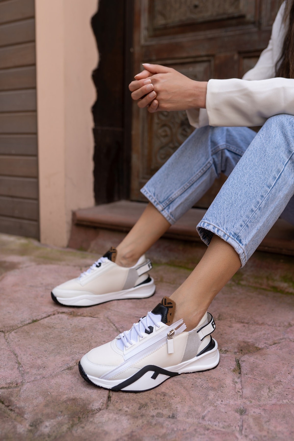 Jannica Kadin Beyaz Scuba Kumas Detay Sneakers