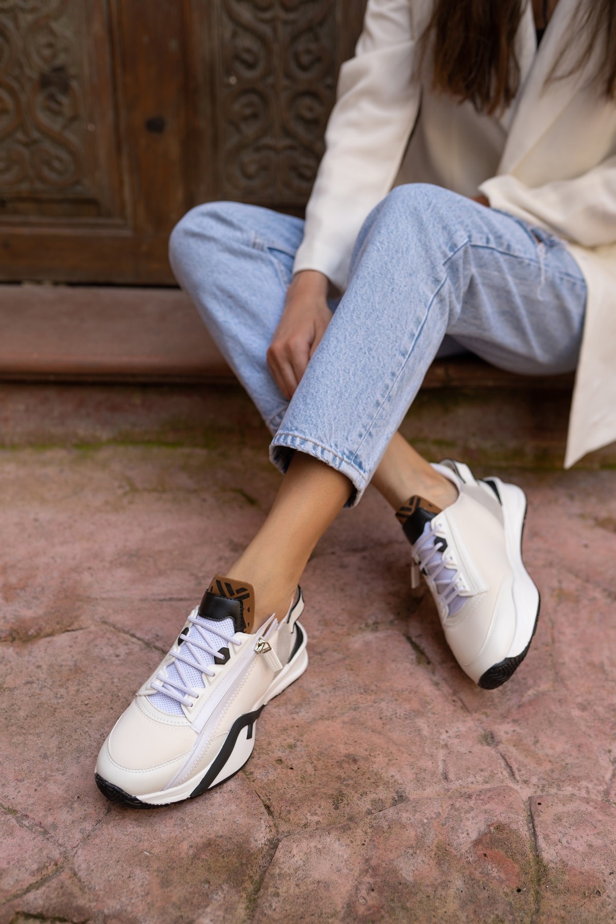 Jannica Kadin Beyaz Scuba Kumas Detay Sneakers