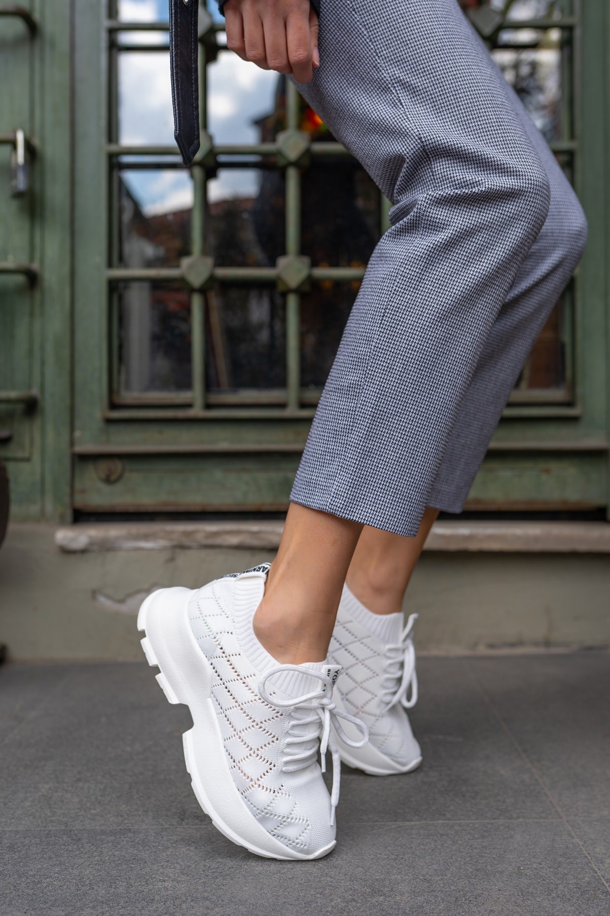 Yannis Kadin Beyaz Triko Sneakers