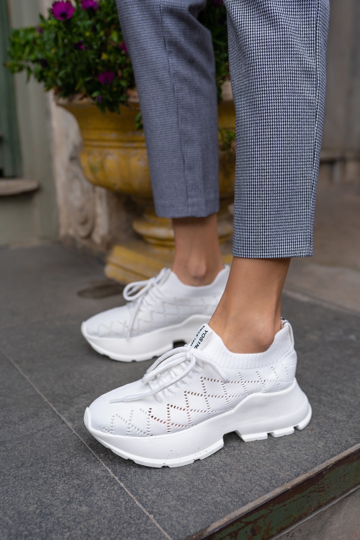 Yannis Kadin Beyaz Triko Sneakers