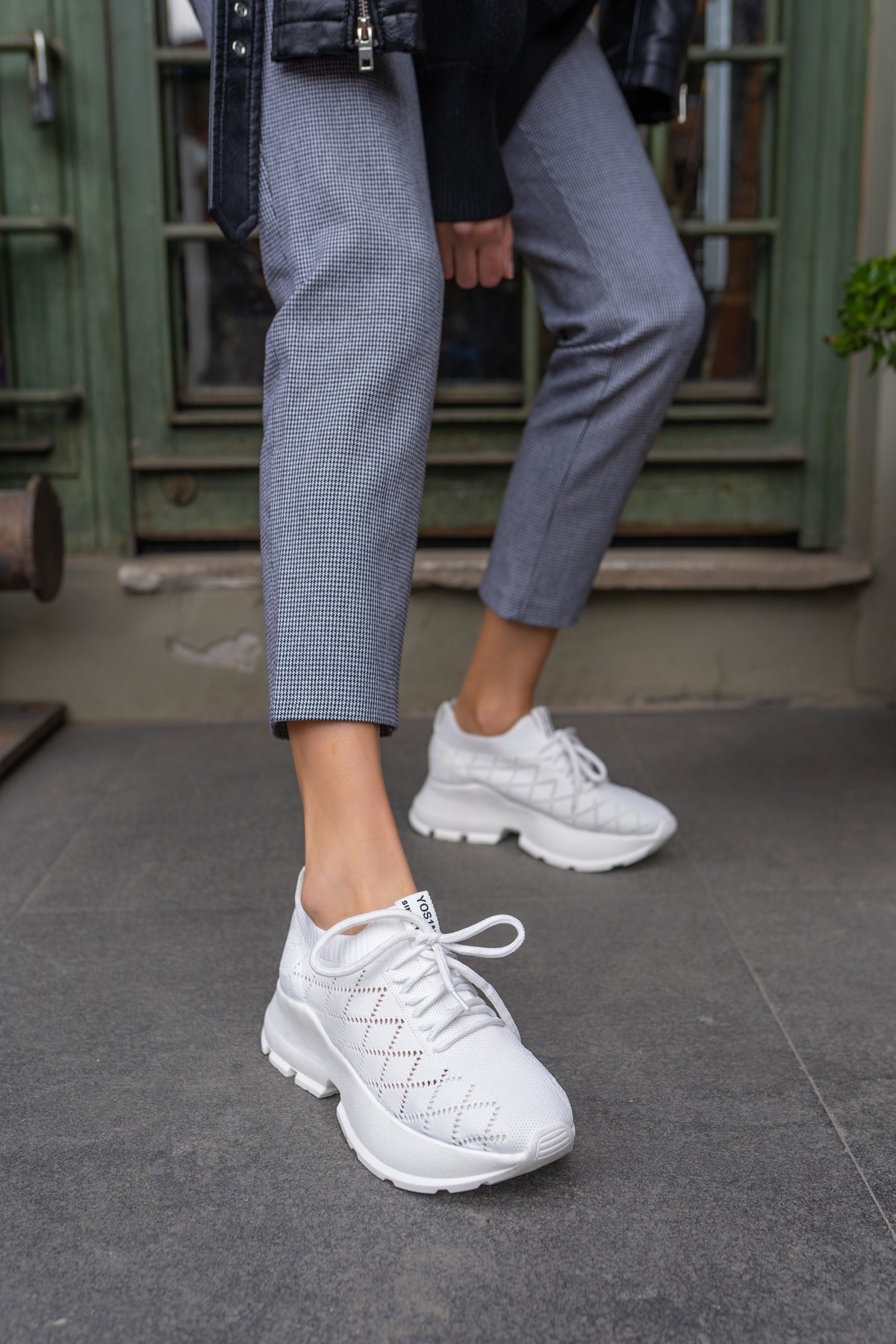 Yannis Kadin Beyaz Triko Sneakers
