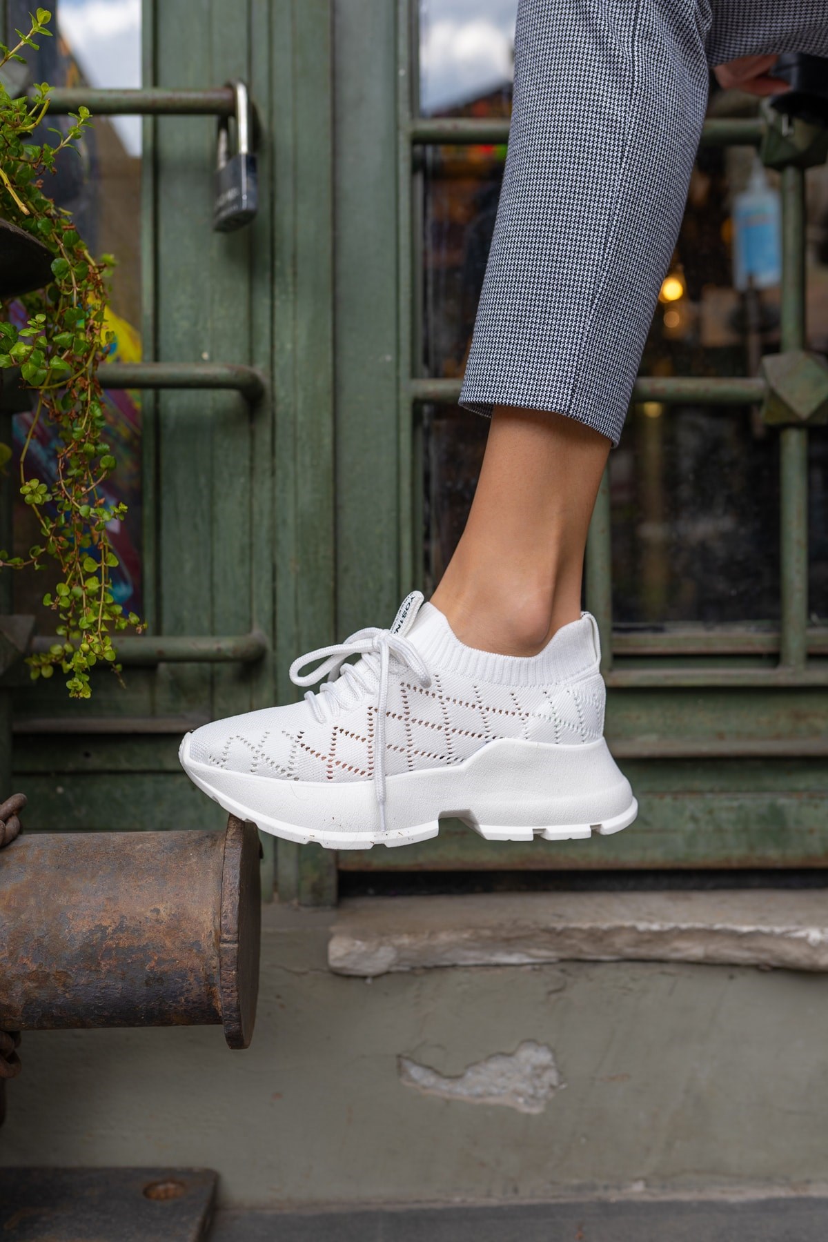 Yannis Kadin Beyaz Triko Sneakers