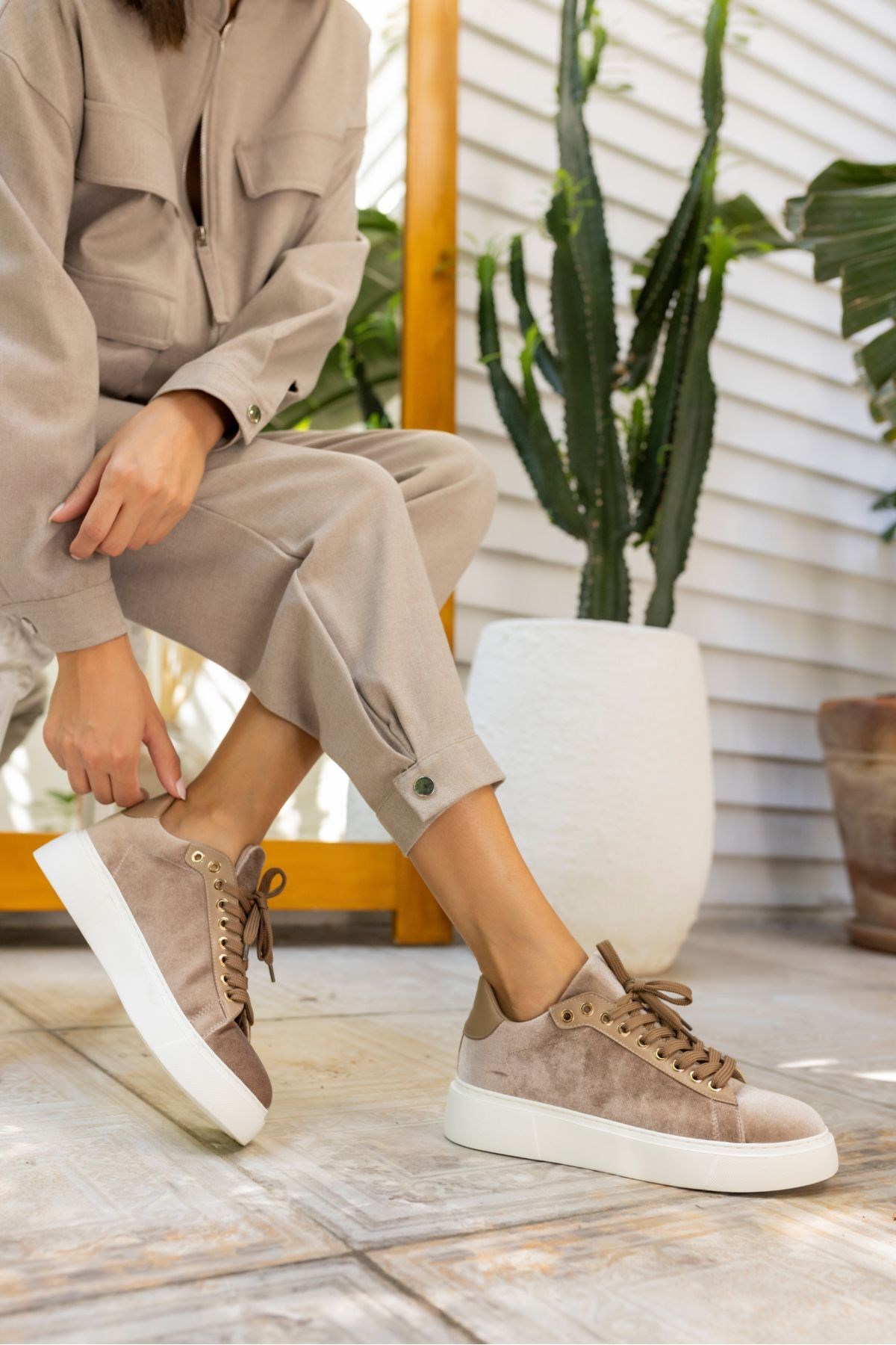 SANDY KADİN VIZON SUET KADIFE EVA TABAN SNEAKER
