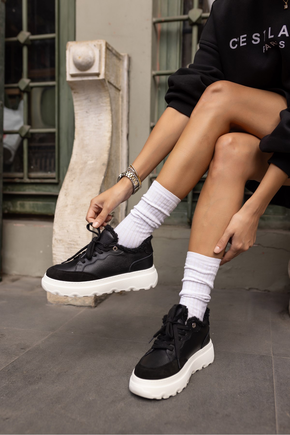 KEDDY KADIN SİYAH GERCEK DERİ EVA TABAN SNEAKER