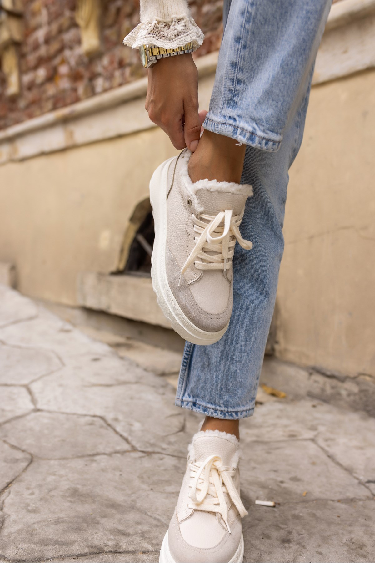 KEDDY KADİN BEJ GERCEK DERİ EVA TABAN SNEAKER