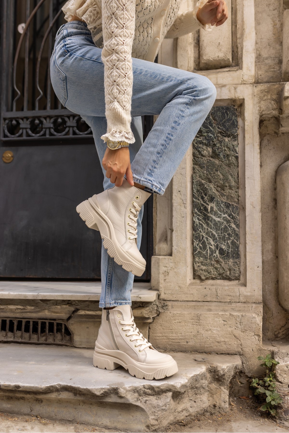 RANGER KADIN BEJ GERCEK DERİ SNEAKER BOT