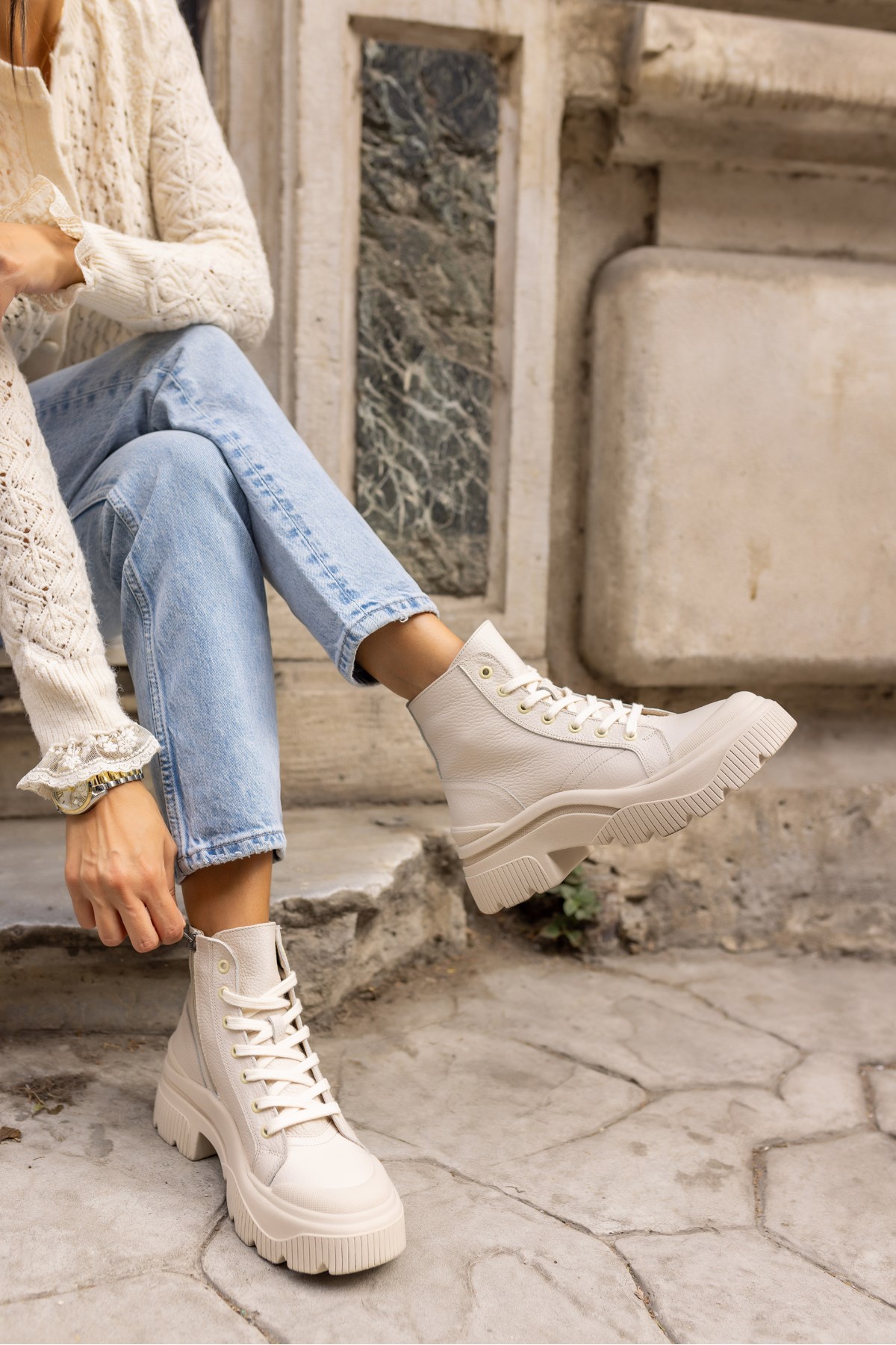 RANGER KADIN BEJ GERCEK DERİ SNEAKER BOT