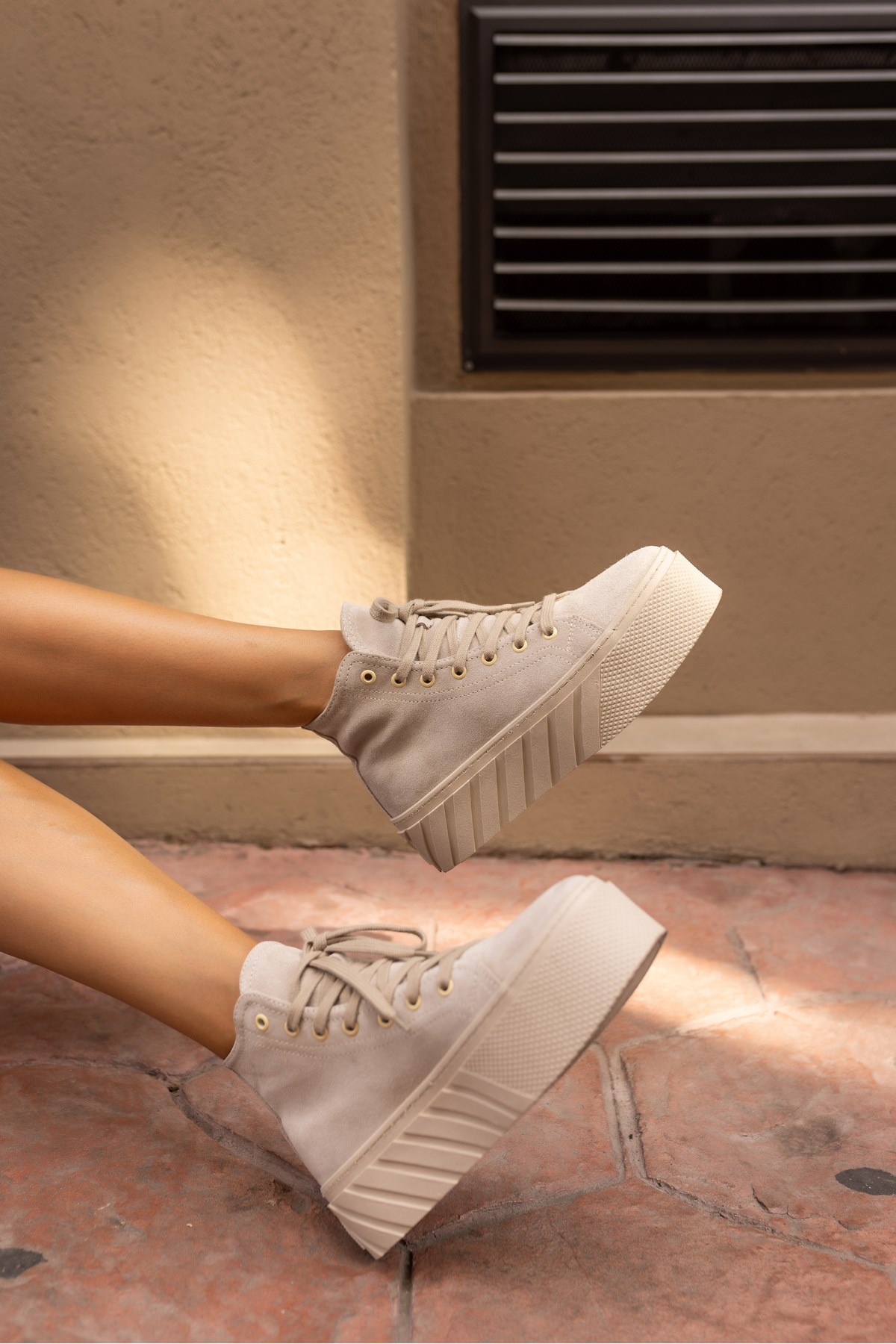CORCY KADIN BEJ GERCEK SUET SNEAKER BOT