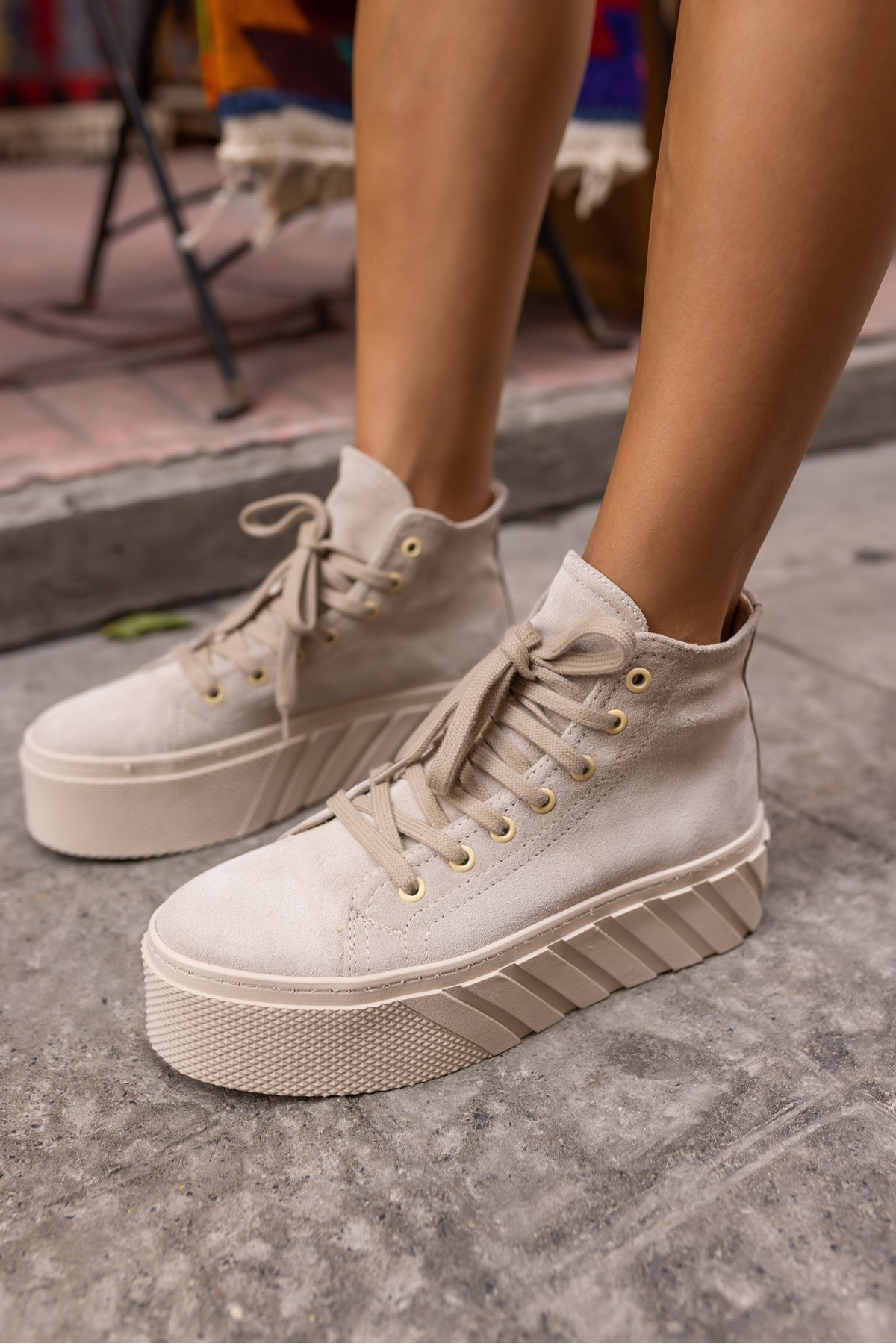 CORCY KADIN BEJ GERCEK SUET SNEAKER BOT