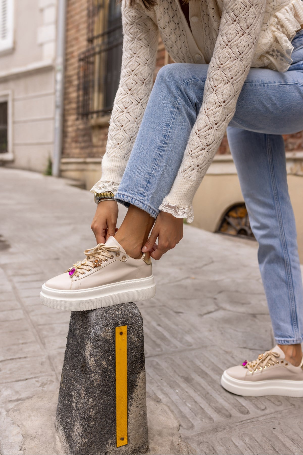 CARBON KADİN BEJ BAGCIK AKSESUAR SNEAKER