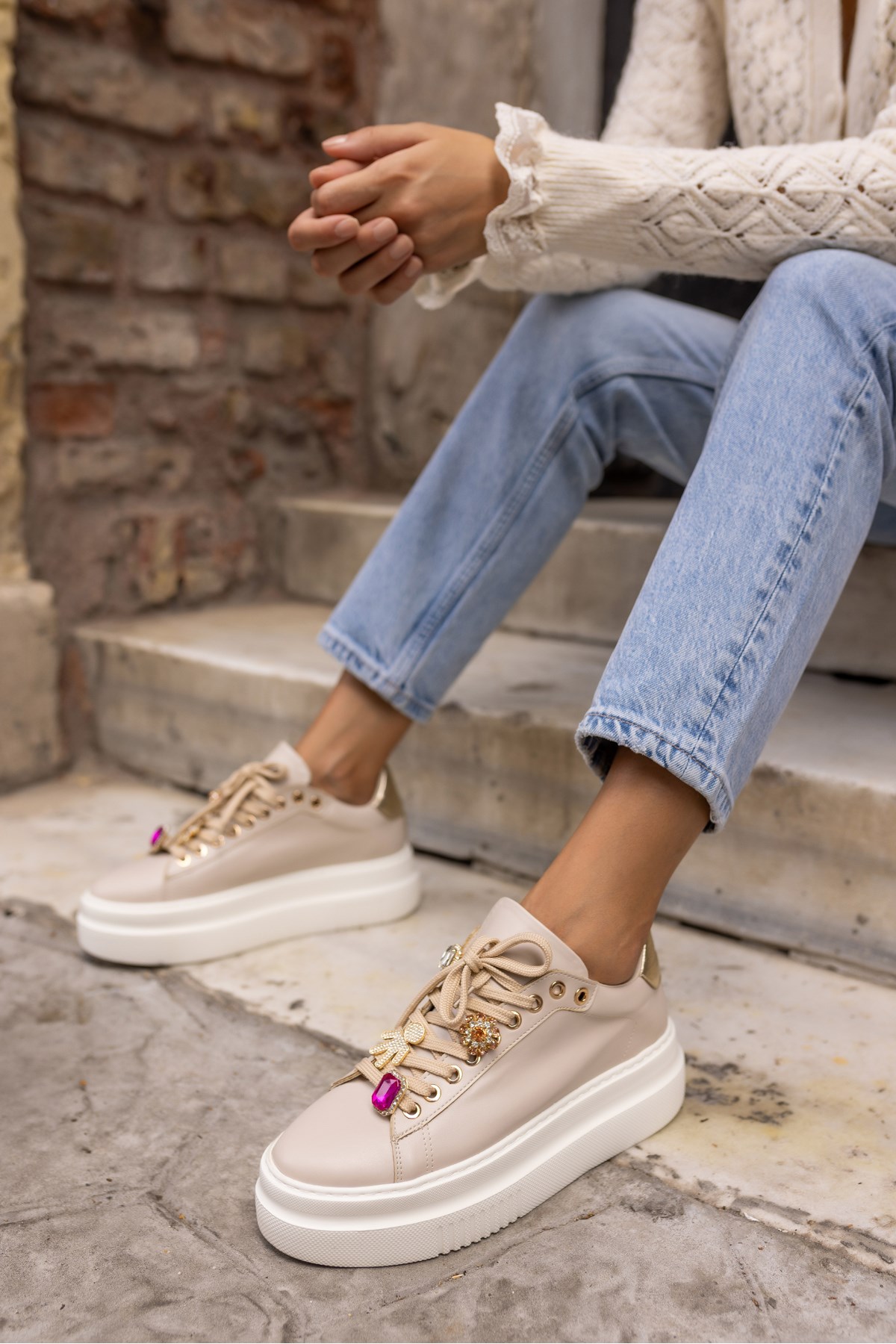 CARBON KADİN BEJ BAGCIK AKSESUAR SNEAKER