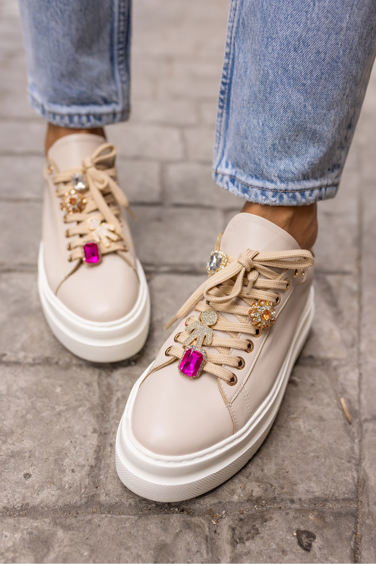 CARBON KADİN BEJ BAGCIK AKSESUAR SNEAKER
