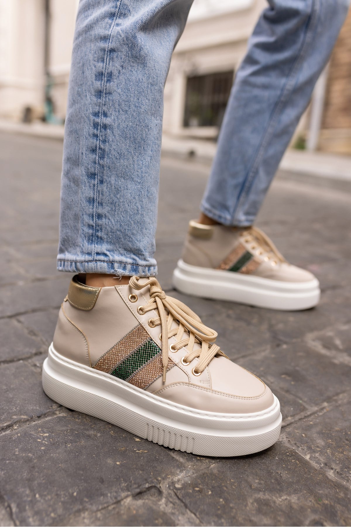 TOBERS KADIN BEJ TAŞ DETAY SNEAKER