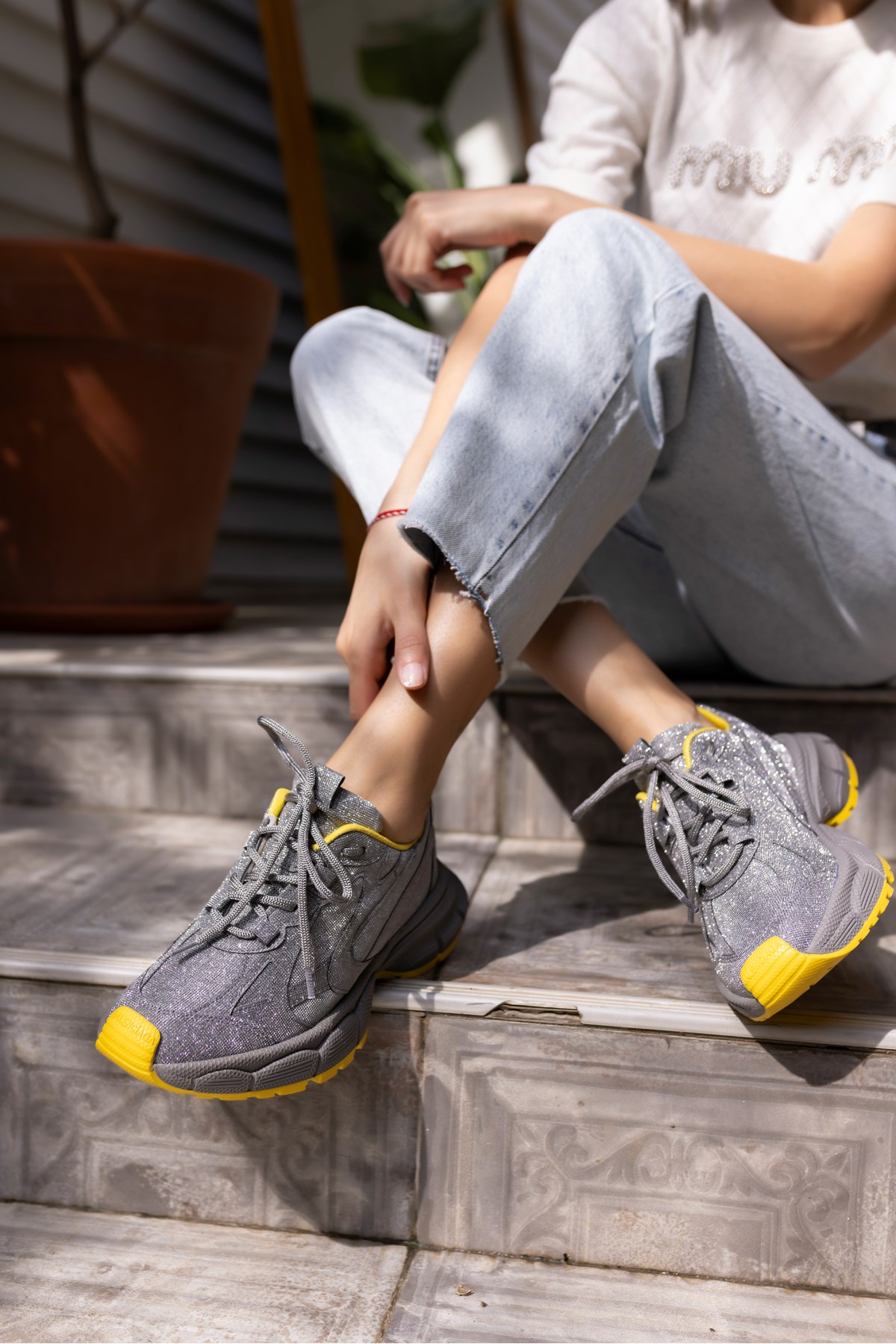 GENT KADIN GUMUS SİMLİ SARİ DETAYLİ SNEAKER
