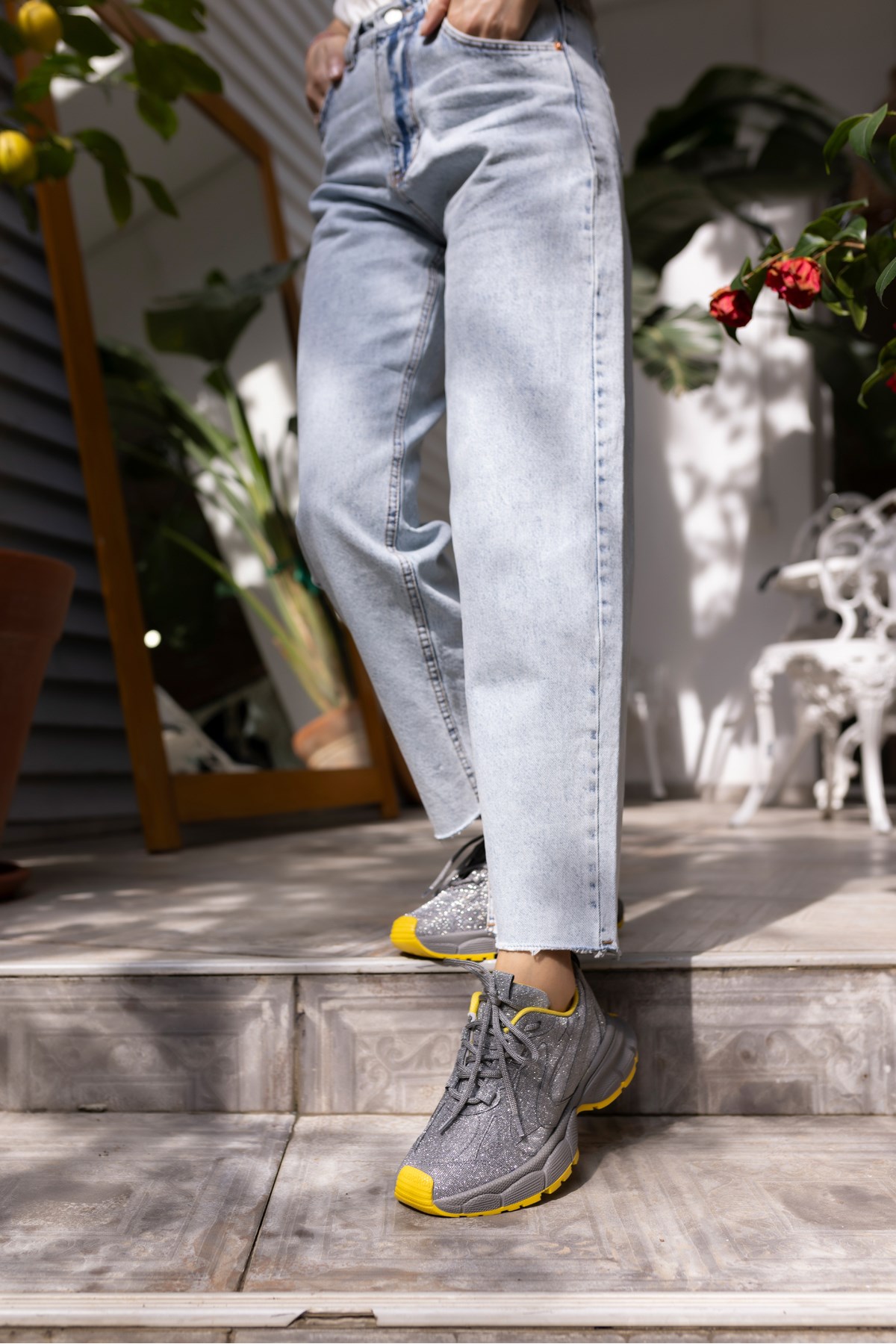 GENT KADIN GUMUS SİMLİ SARİ DETAYLİ SNEAKER