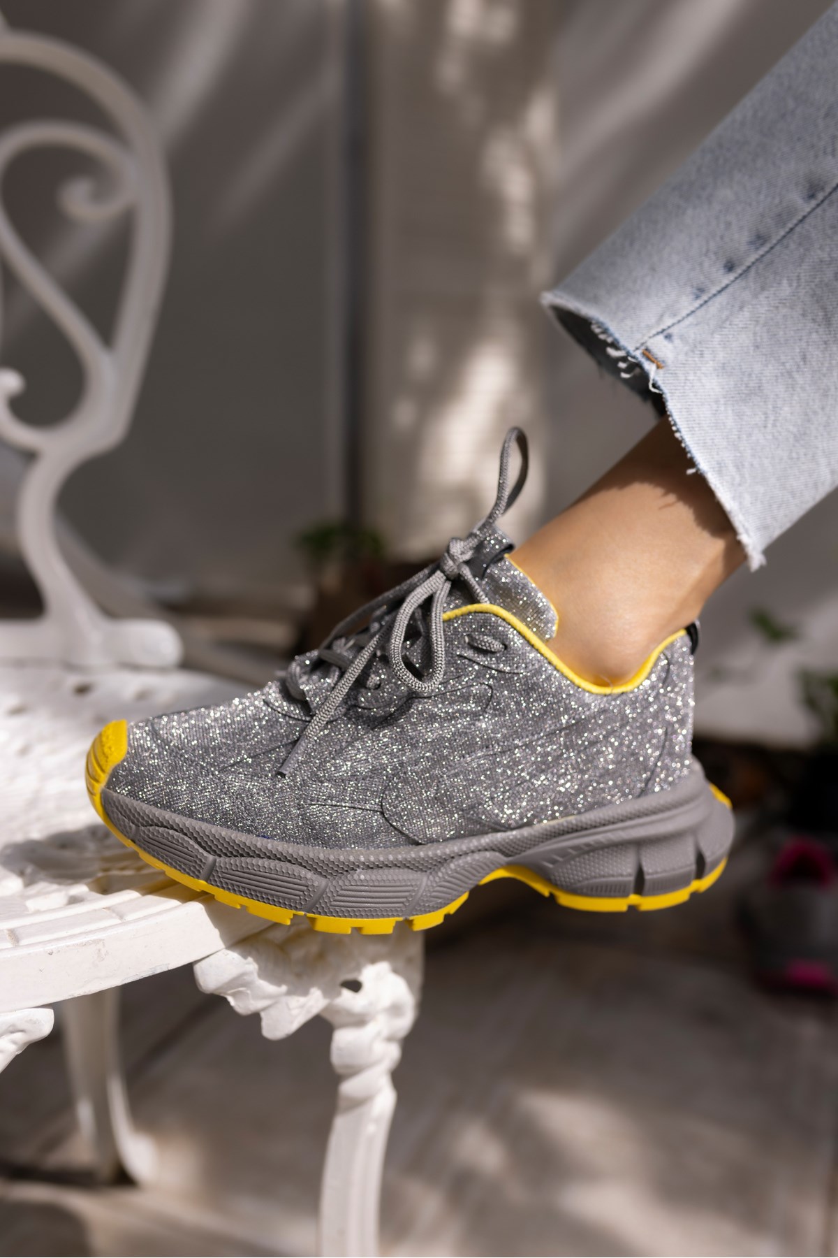 GENT KADIN GUMUS SİMLİ SARİ DETAYLİ SNEAKER