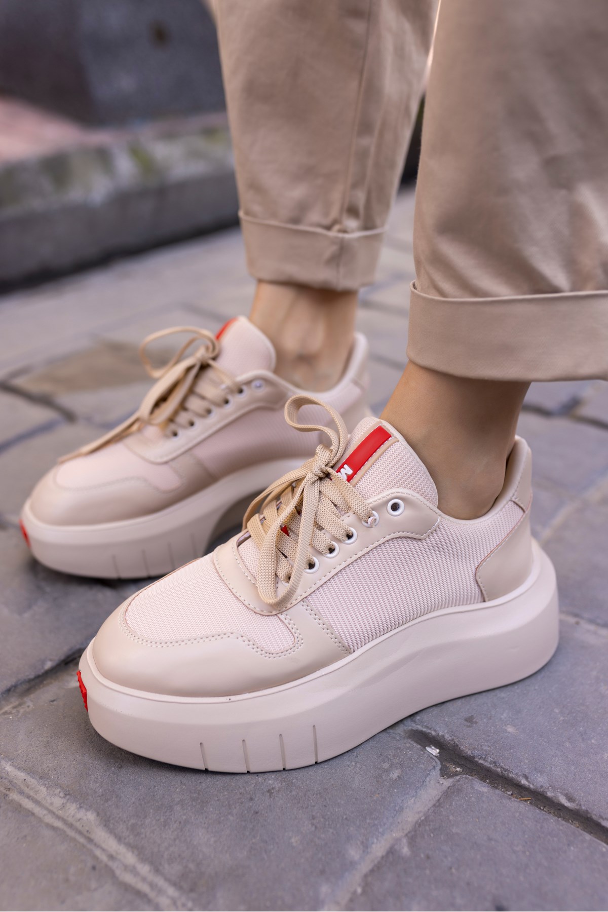 BUMMER KADIN BEJ CİLT 5 CM YUKSEKLIK SNEAKER