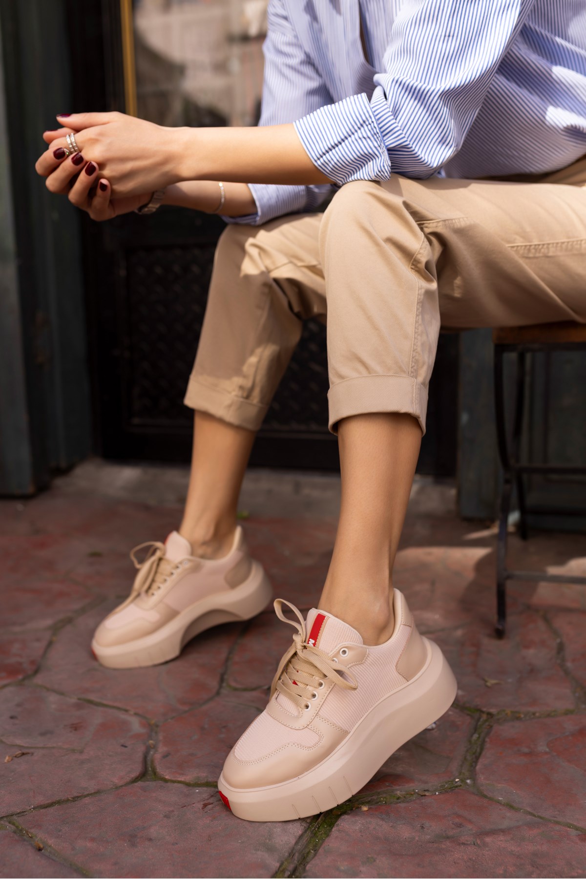 BUMMER KADIN BEJ CİLT 5 CM YUKSEKLIK SNEAKER