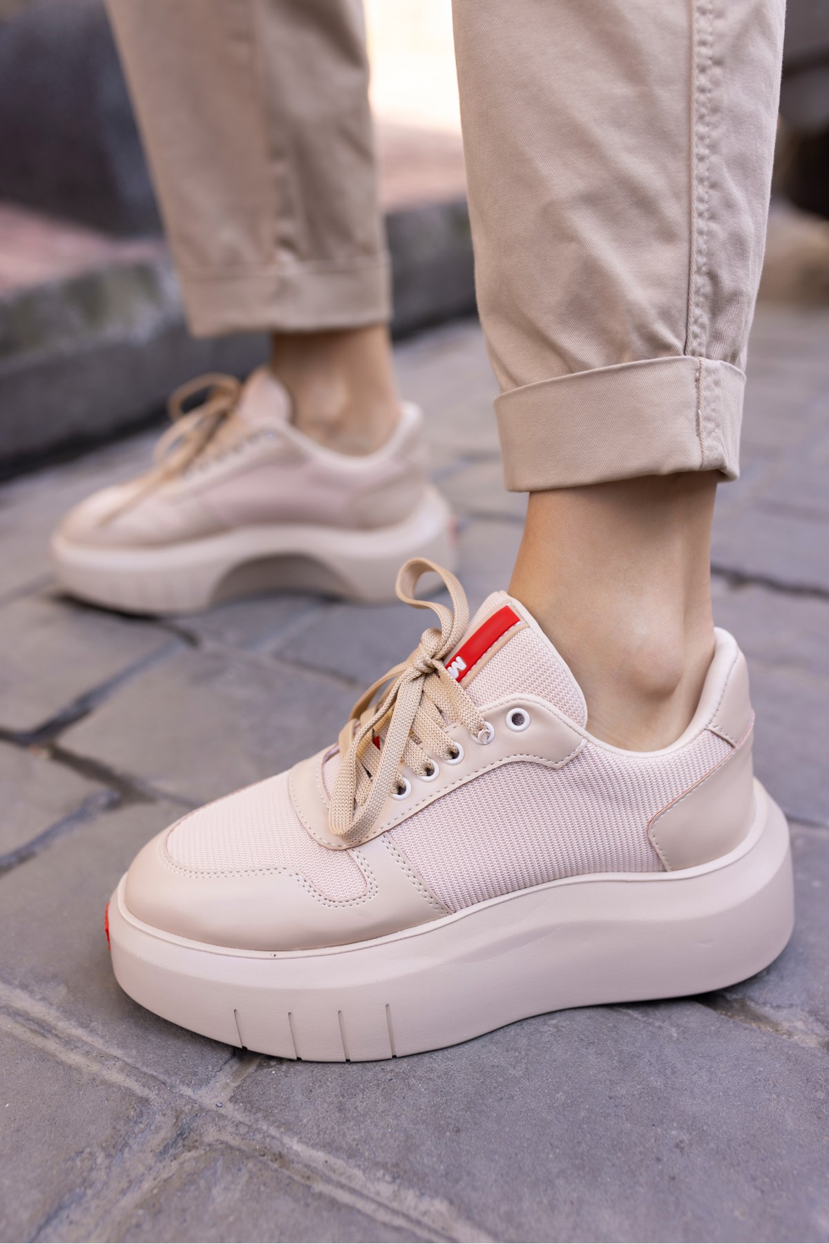 BUMMER KADIN BEJ CİLT 5 CM YUKSEKLIK SNEAKER