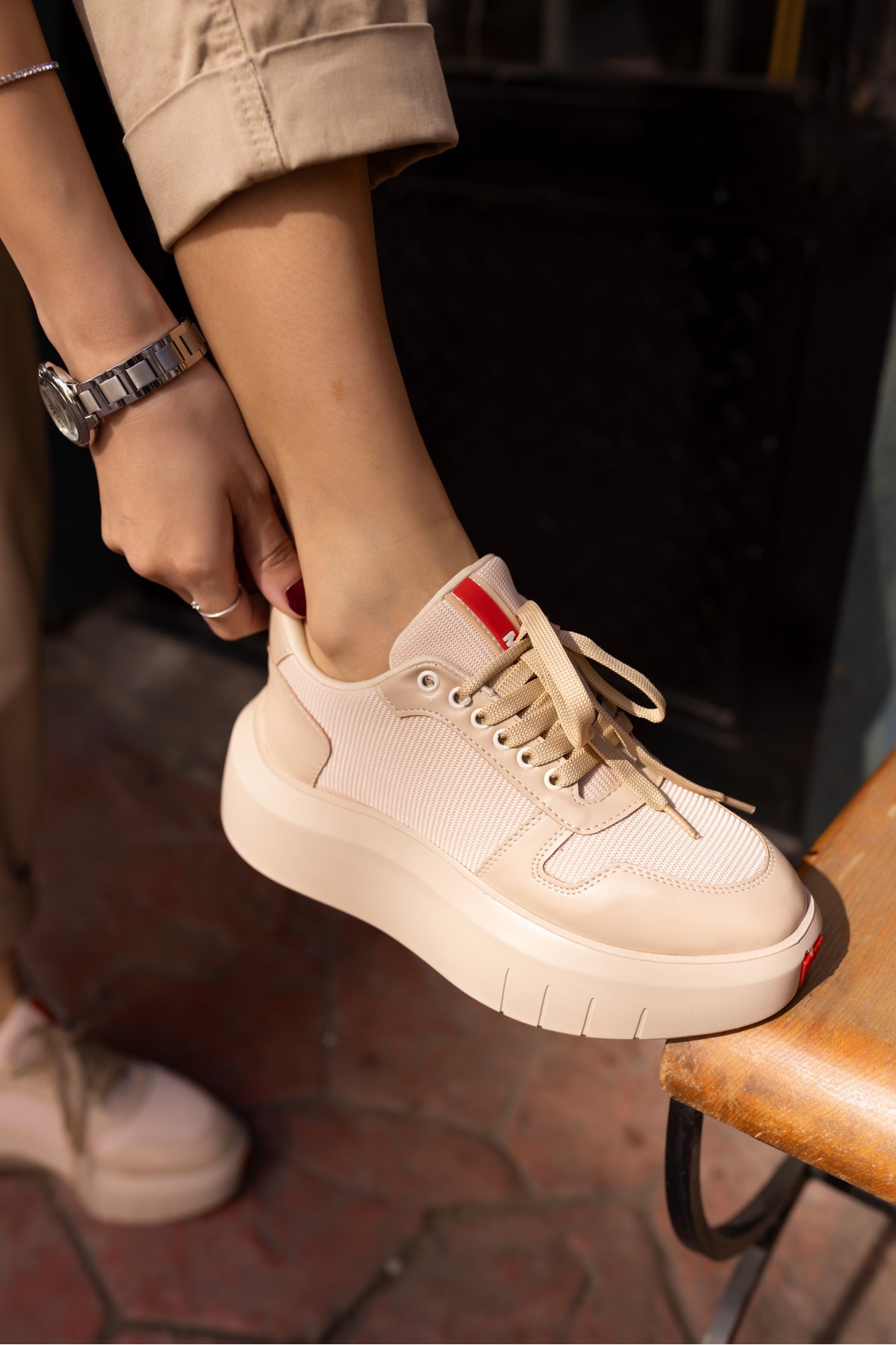 BUMMER KADIN BEJ CİLT 5 CM YUKSEKLIK SNEAKER