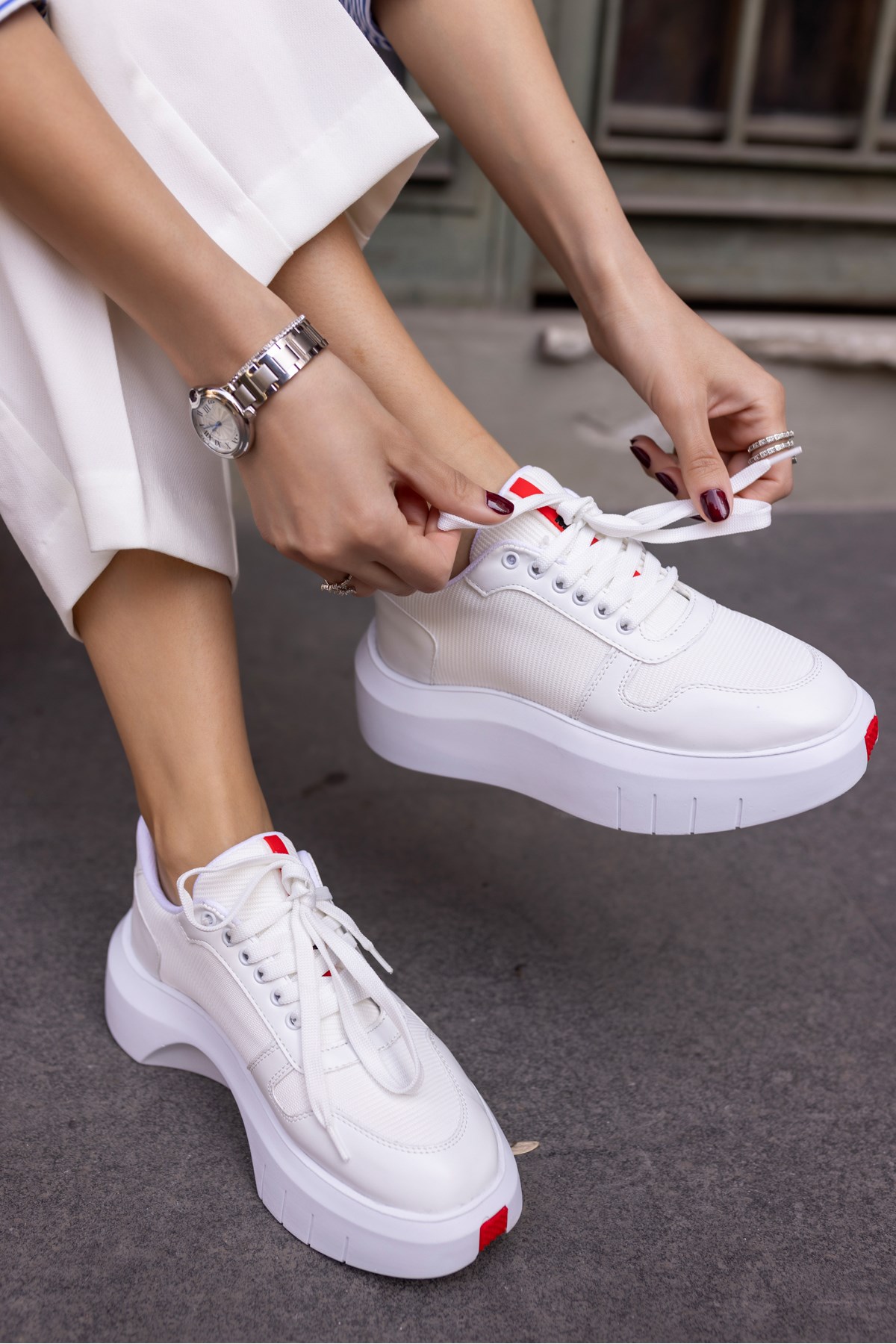 BUMMER KADIN BEYAZ CİLT 5 CM YUKSEKLIK SNEAKER