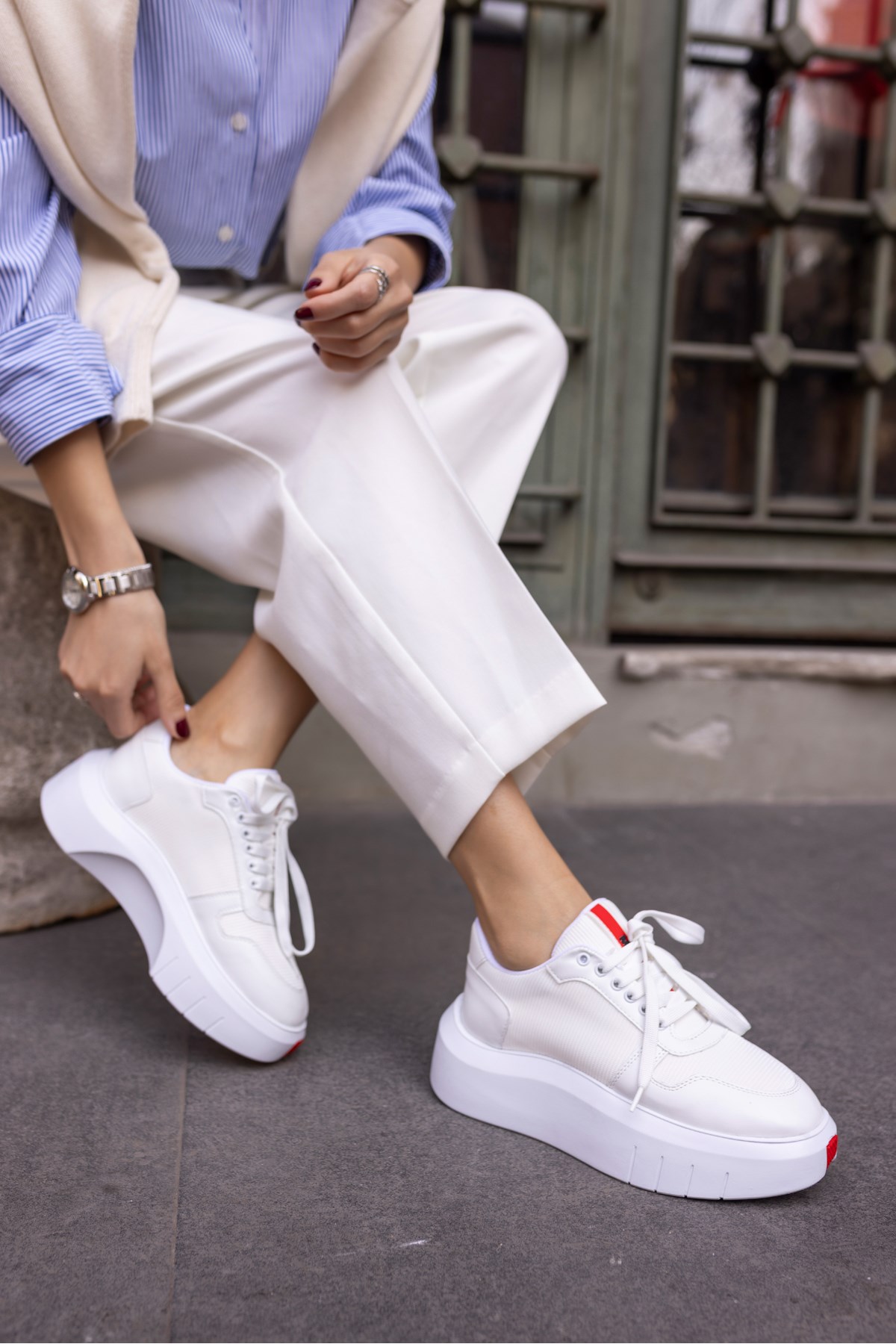 BUMMER KADIN BEYAZ CİLT 5 CM YUKSEKLIK SNEAKER