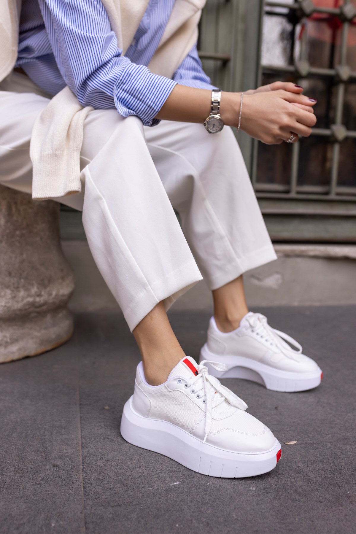 BUMMER KADIN BEYAZ CİLT 5 CM YUKSEKLIK SNEAKER
