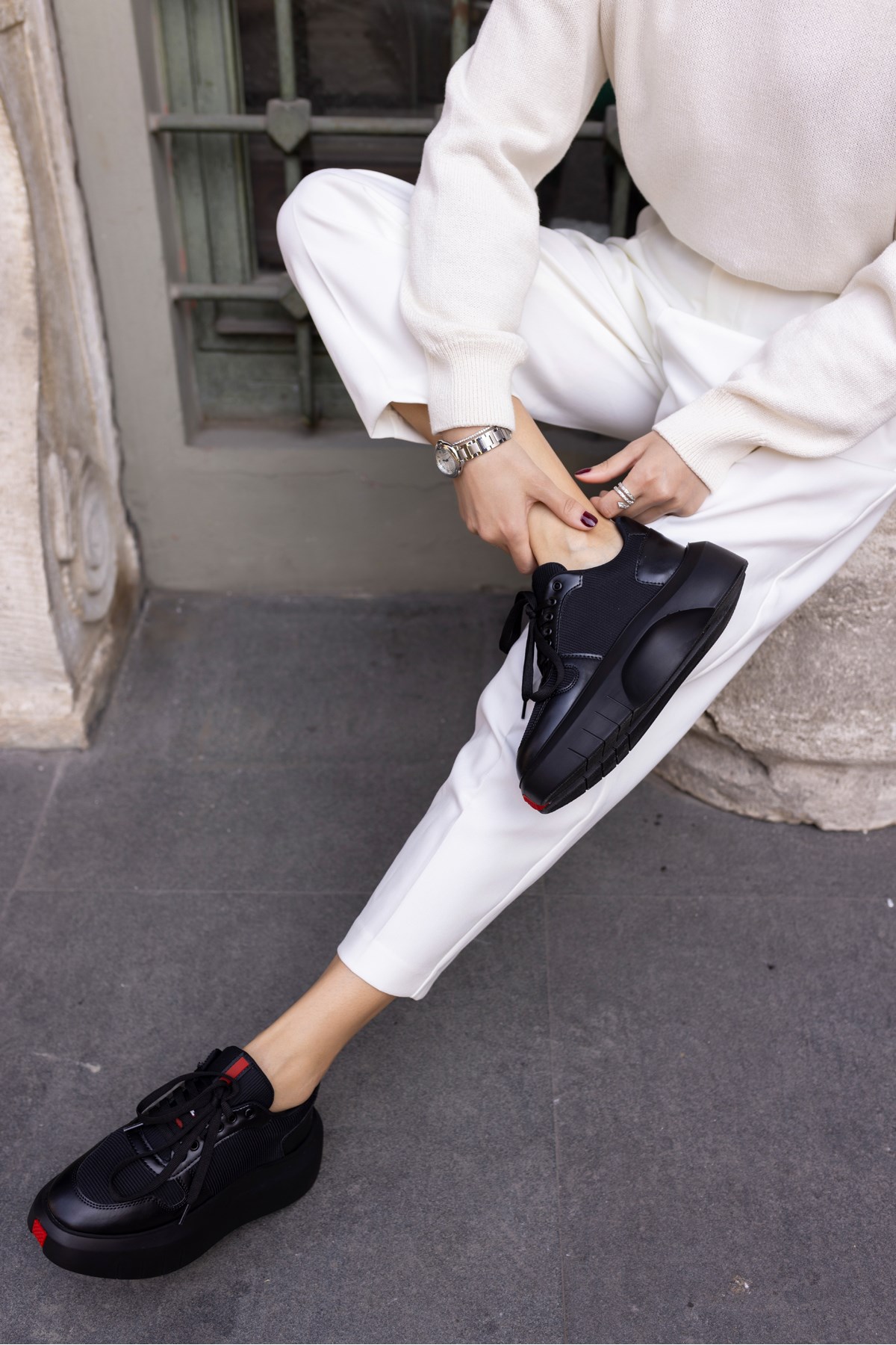 BUMMER KADİN SİYAH CİLT 5 CM TOPUK BOYU SNEAKER