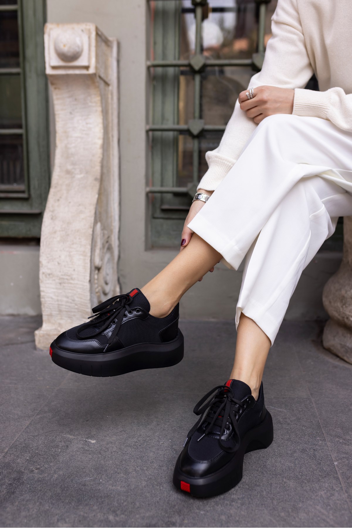 BUMMER KADİN SİYAH CİLT 5 CM TOPUK BOYU SNEAKER