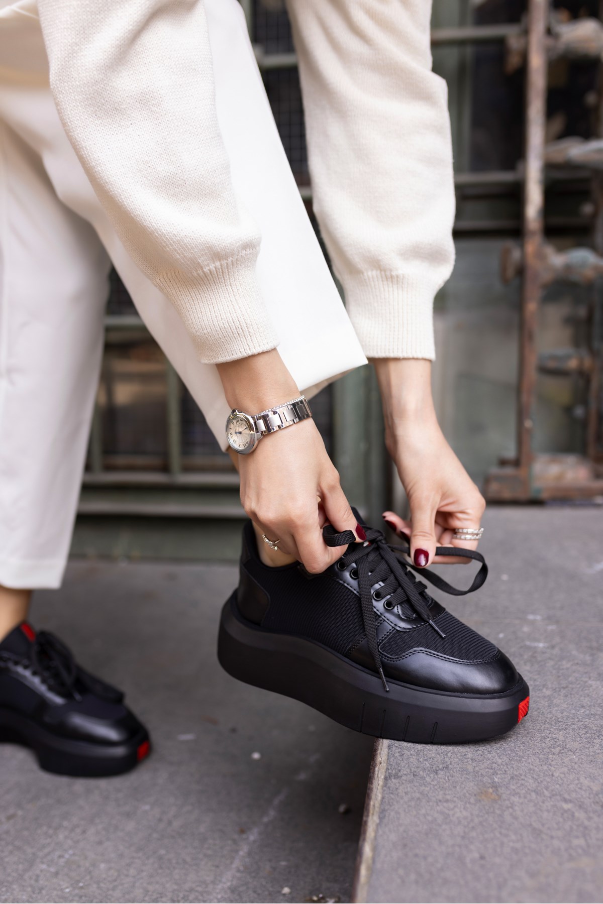 BUMMER KADİN SİYAH CİLT 5 CM TOPUK BOYU SNEAKER