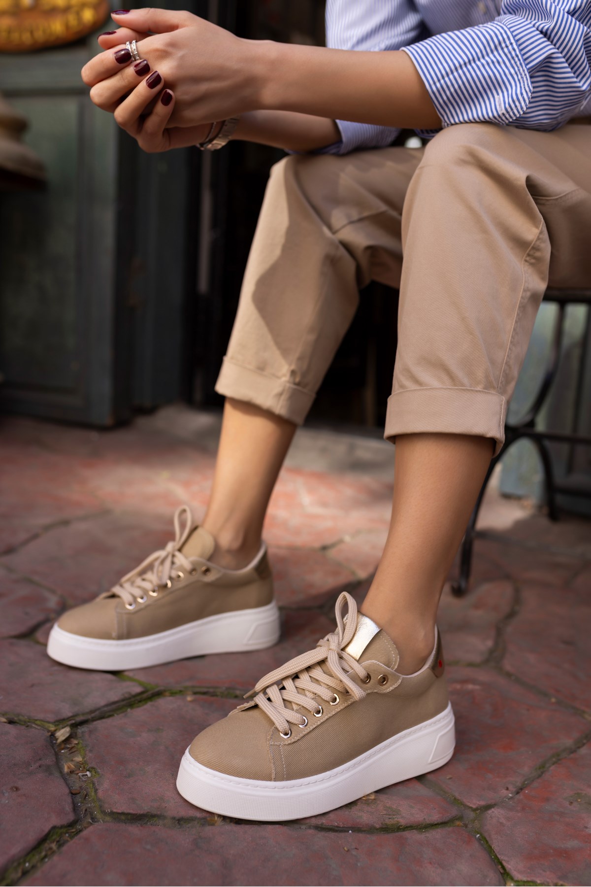 BİLİNG KADIN VIZON KUM KETEN SNEAKER