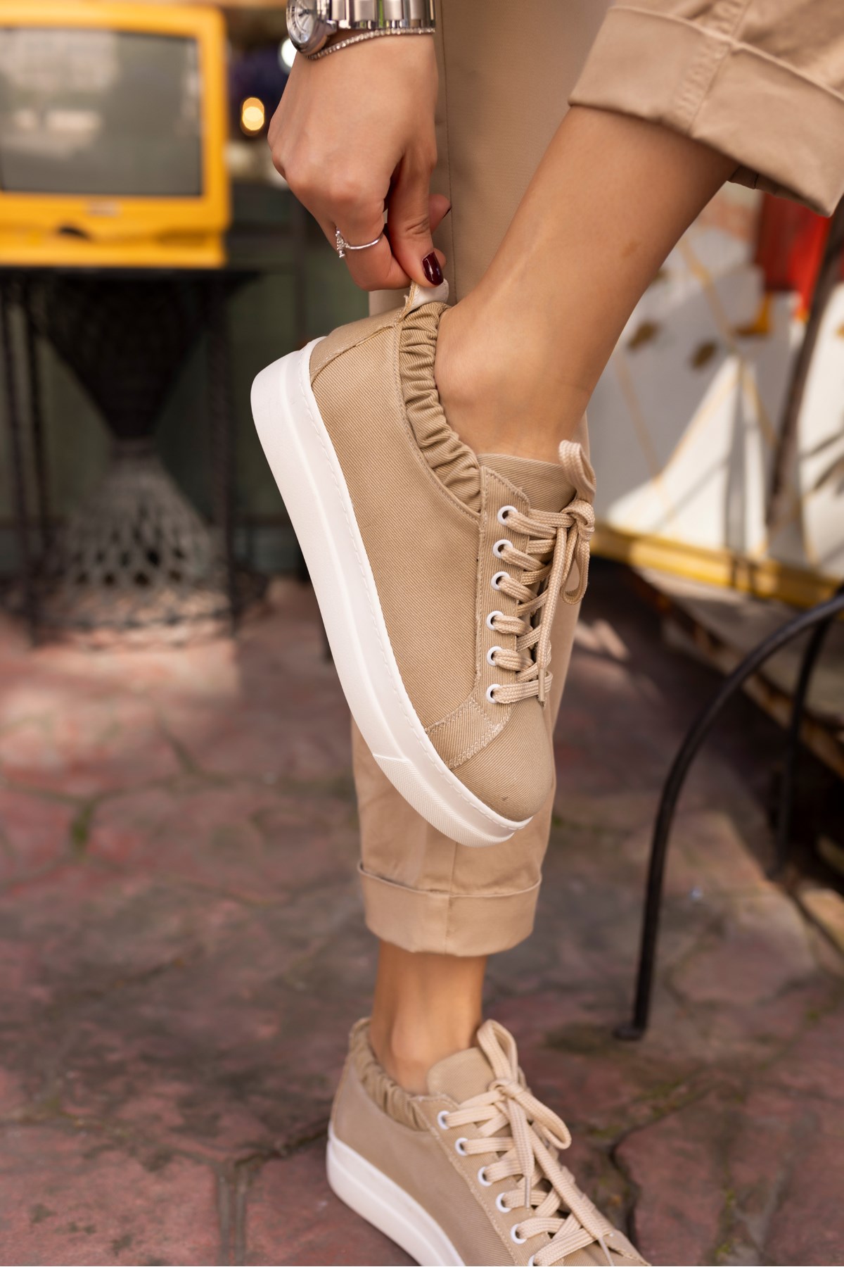 GWEN KADIN VIZON KETEN LASTIKLI SNEAKER