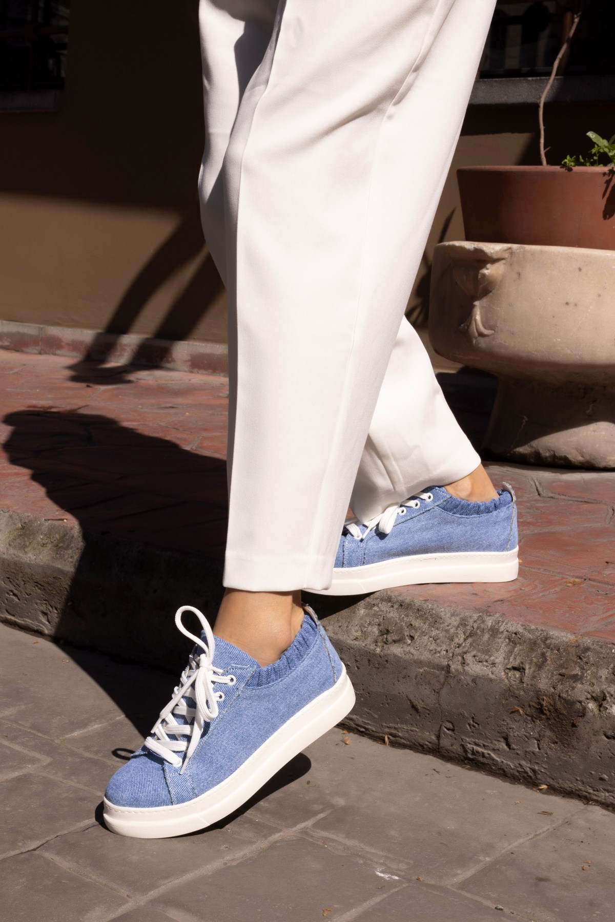 GWEN KADIN KOT MAVİ KETEN SNEAKER