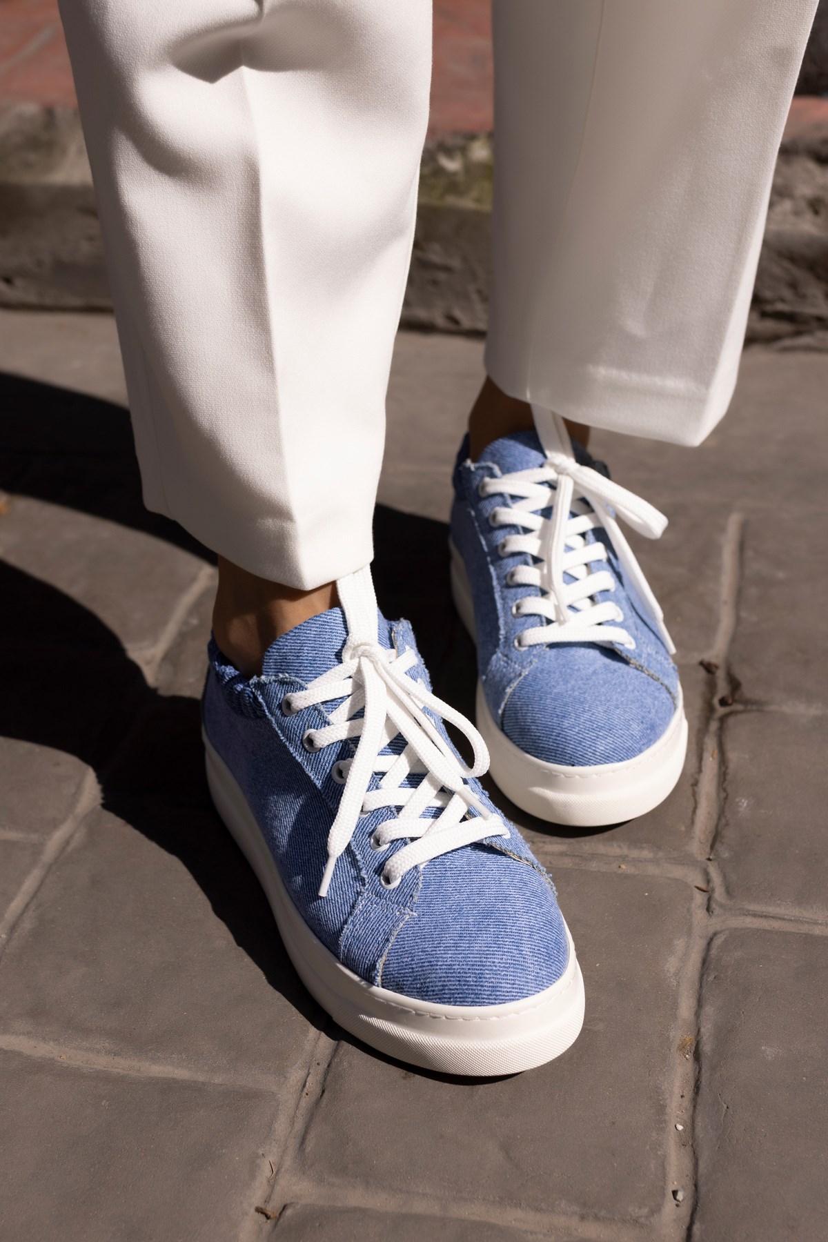 GWEN KADIN KOT MAVİ KETEN SNEAKER