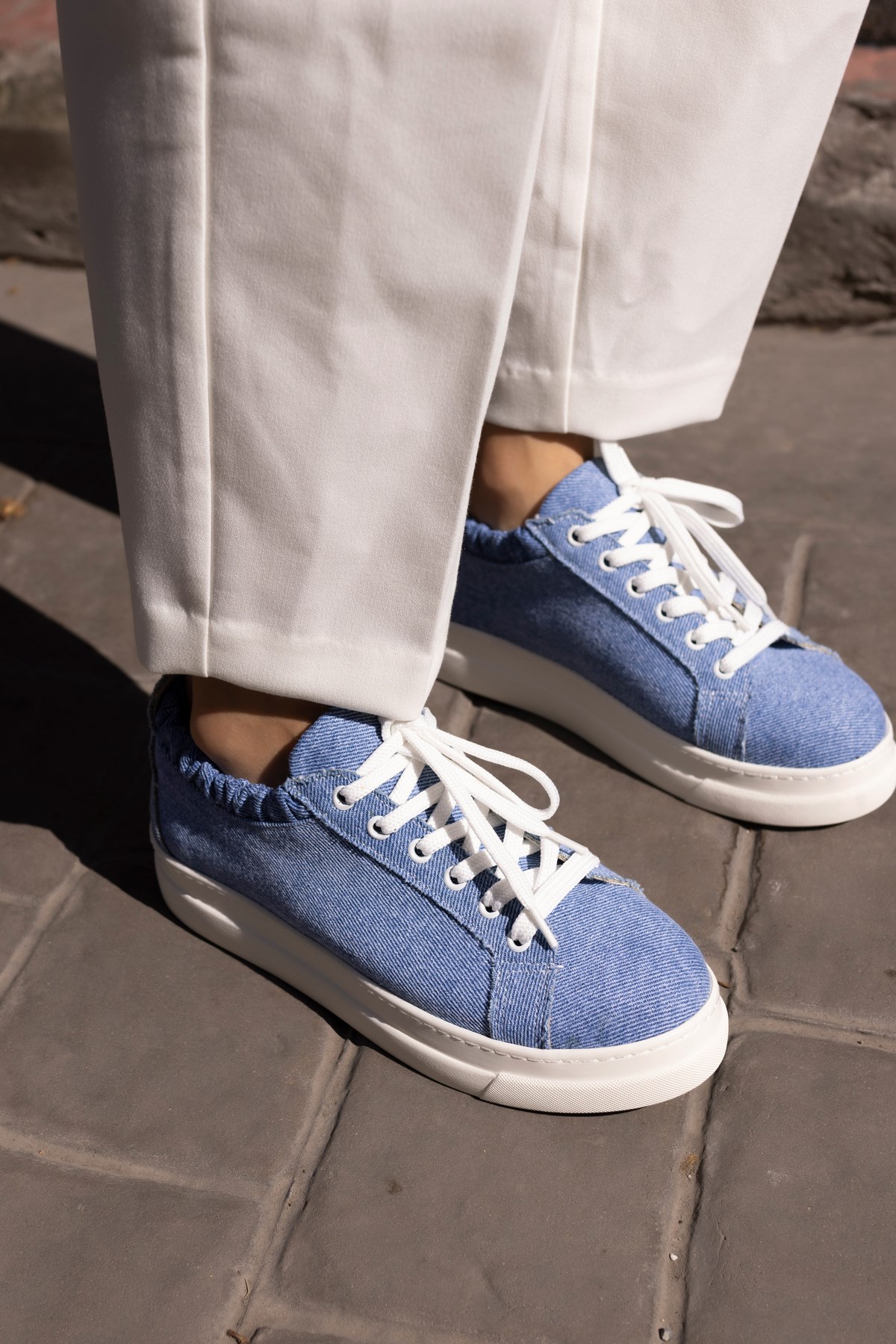 GWEN KADIN KOT MAVİ KETEN SNEAKER