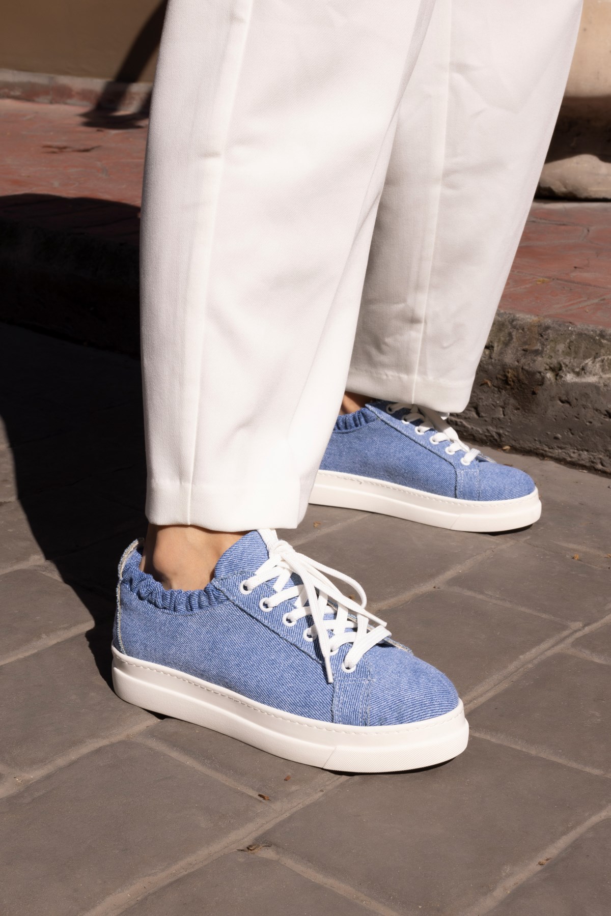 GWEN KADIN KOT MAVİ KETEN SNEAKER