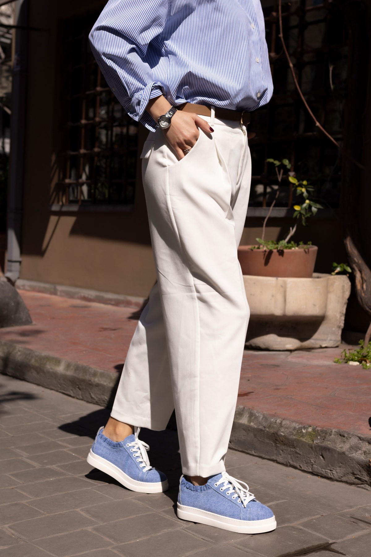 GWEN KADIN KOT MAVİ KETEN SNEAKER