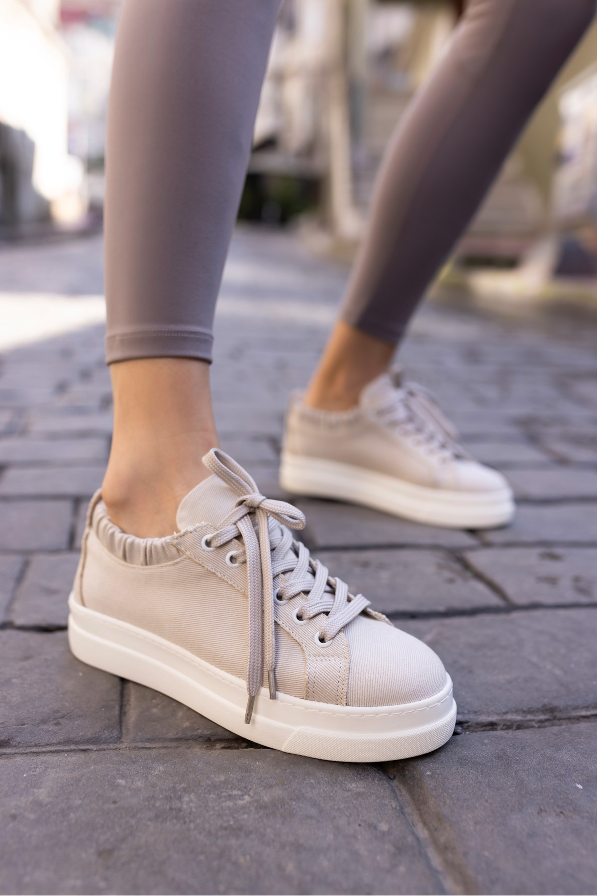 GWEN KADIN BEJ KETEN LASTIKLI SNEAKER
